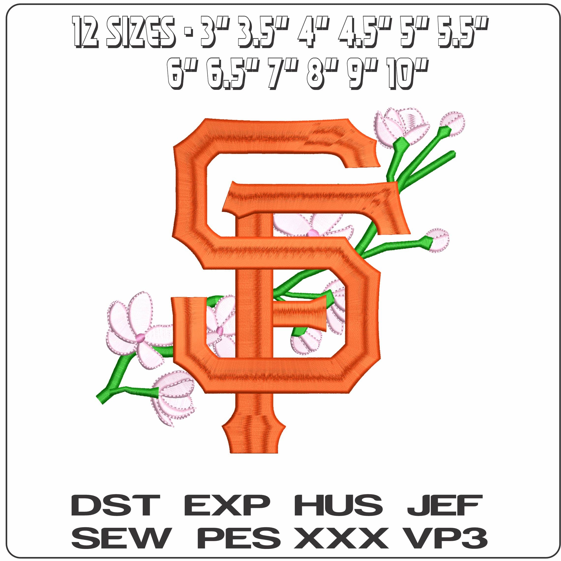 San Francisco Giants SFG Bloom    - Elegant embroidery design file - instant download — view 2