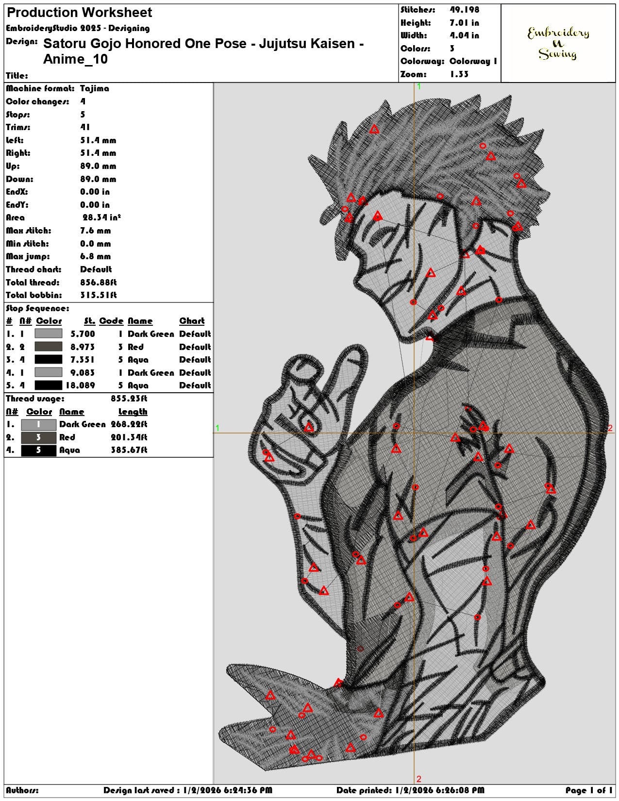 Satoru Gojo Honored One Pose Jujutsu Kaisen Anime   - Elegant embroidery design file - instant downl oad — view 3