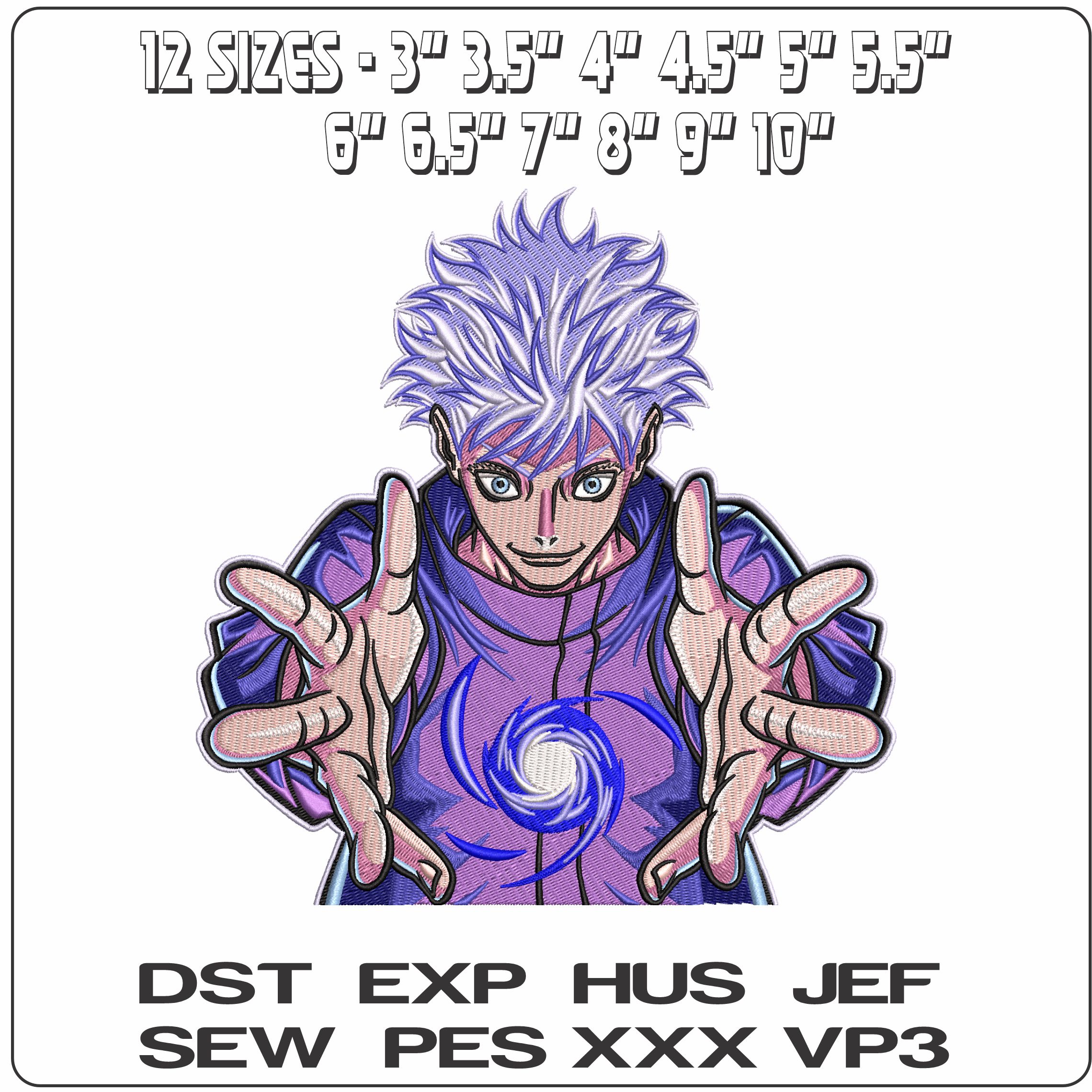 Satoru Gojo Sorcerer Spell Jujutsu Kaisen Anime   - Elegant embroidery design file - instant download — view 2