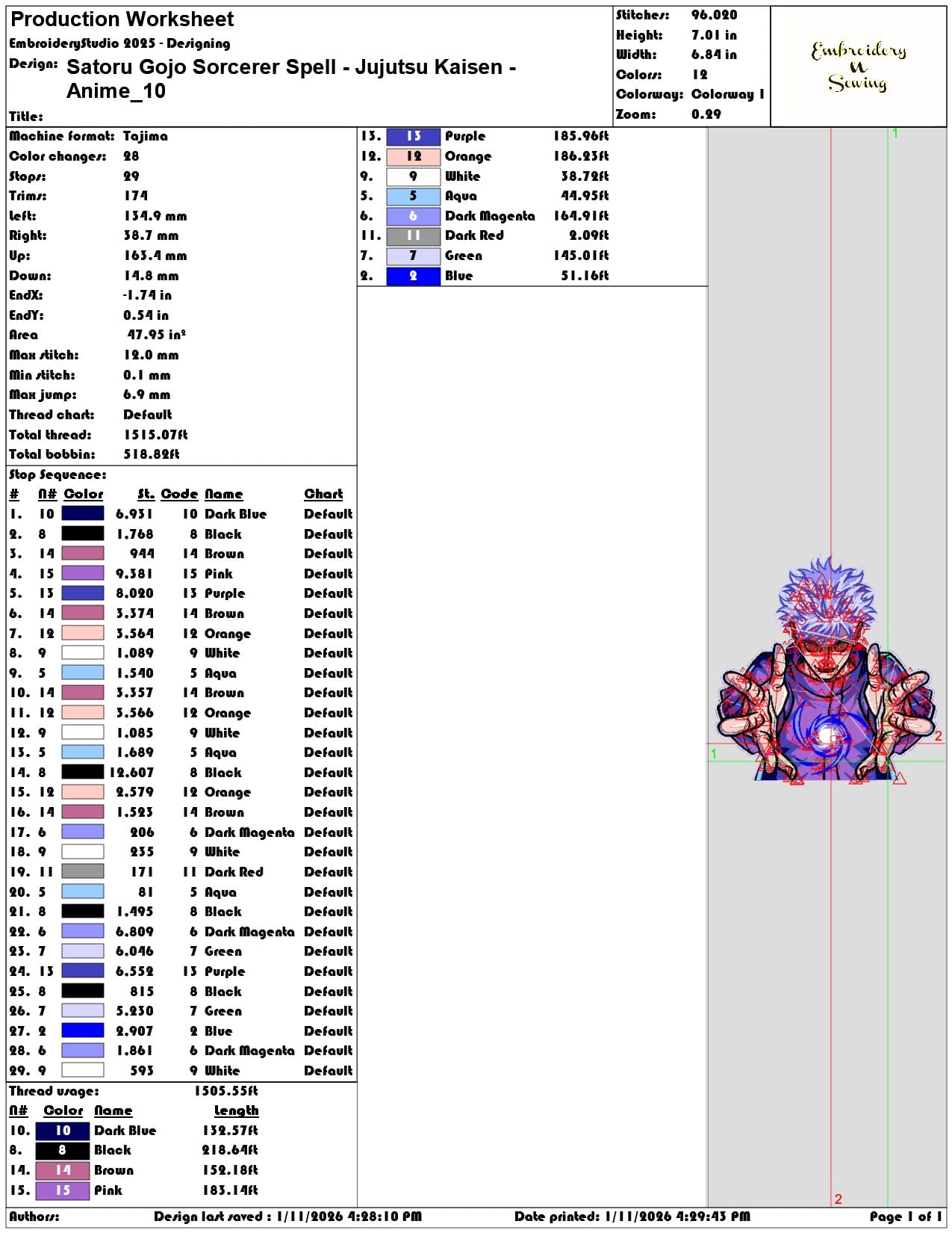 Satoru Gojo Sorcerer Spell Jujutsu Kaisen Anime   - Elegant embroidery design file - instant download — view 3