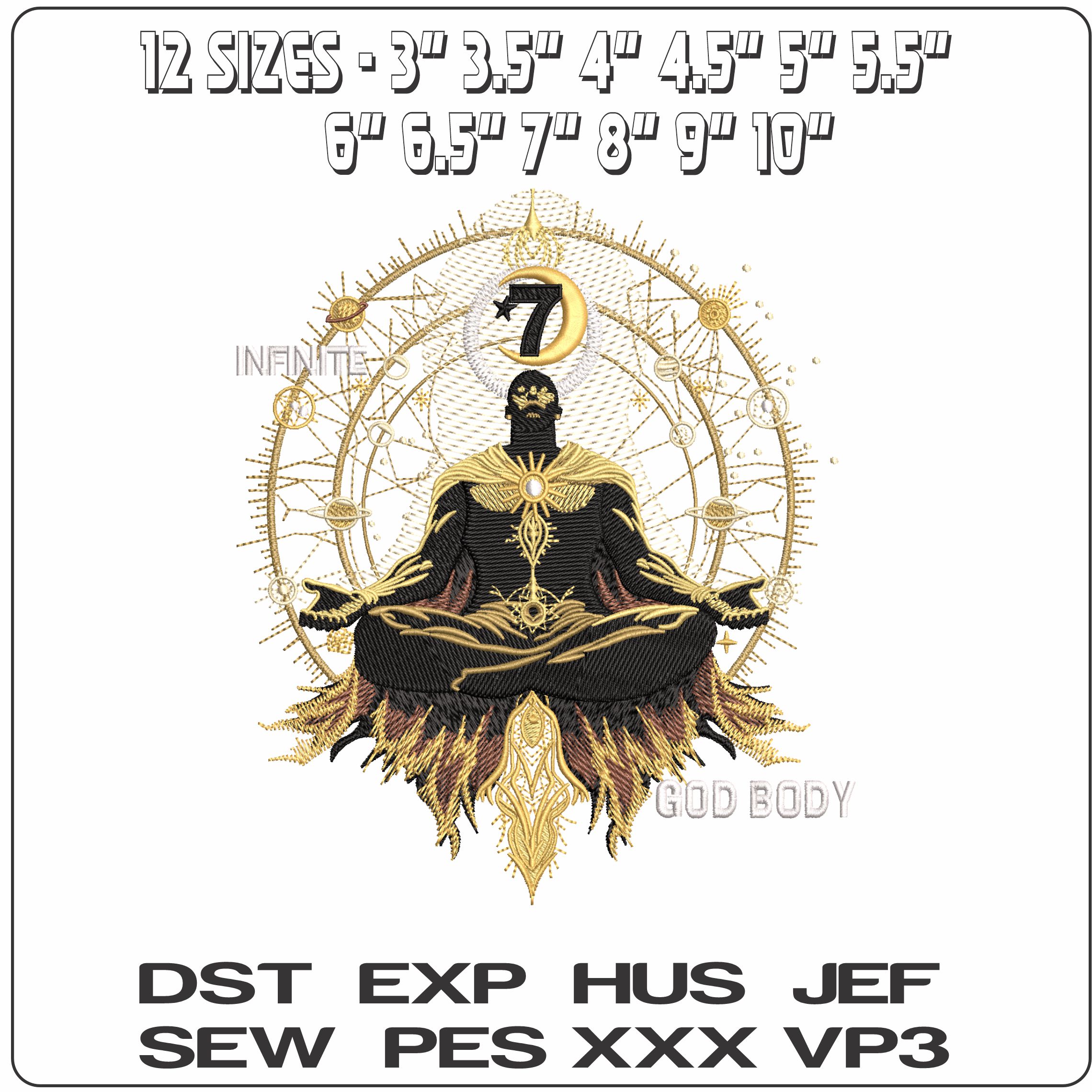 Scared 7 Infinite 7 God Body Meditation   - Elegant embroidery design file - instant download — view 2