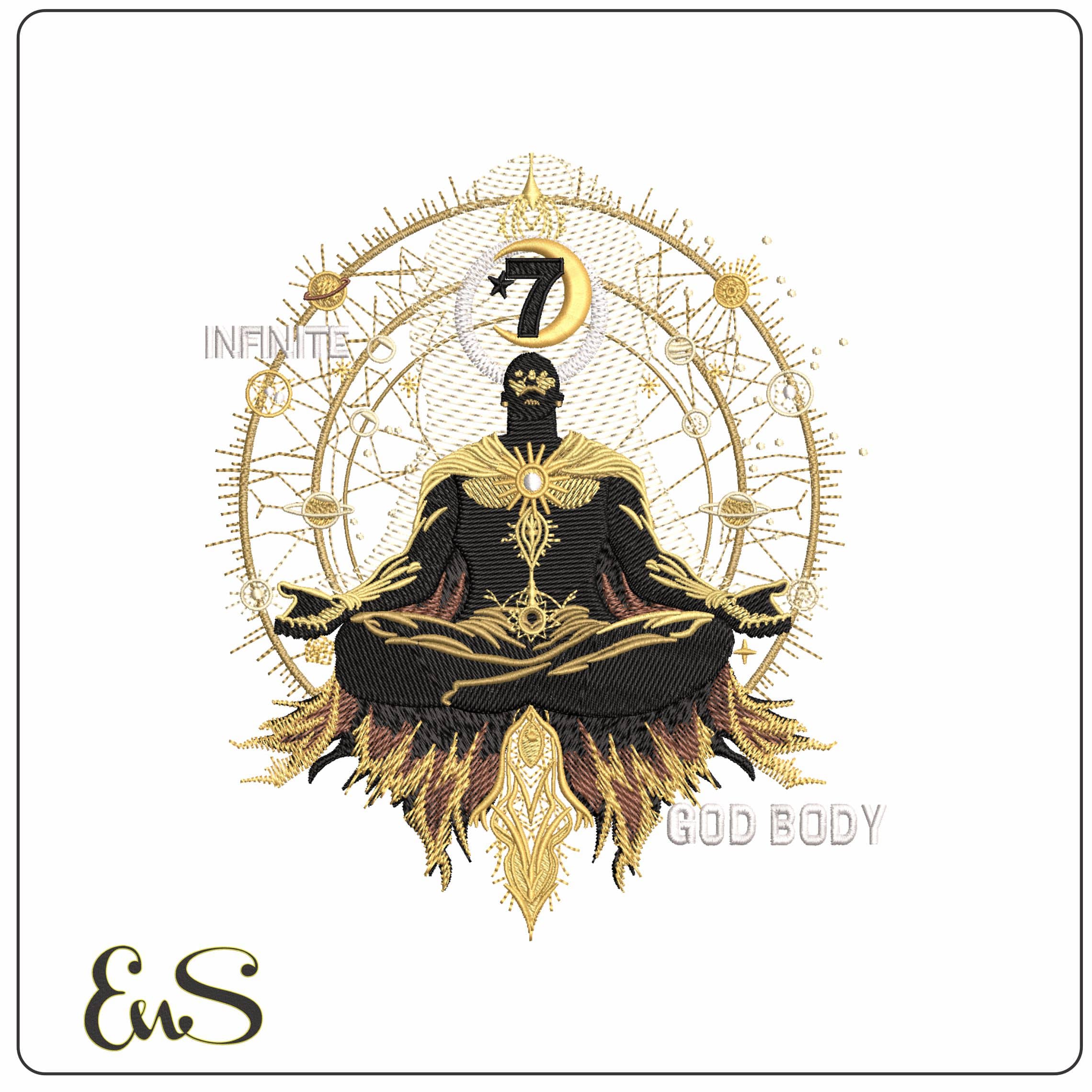 Scared 7 Infinite 7 God Body Meditation   - Elegant embroidery design file - instant download
