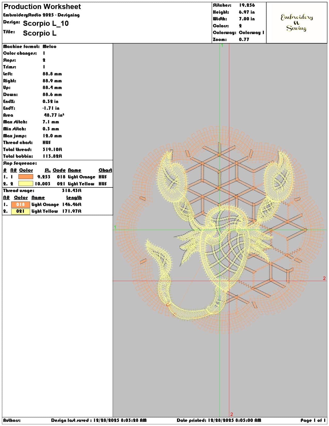 Scorpio L  - Elegant embroidery design file - instant download — view 3
