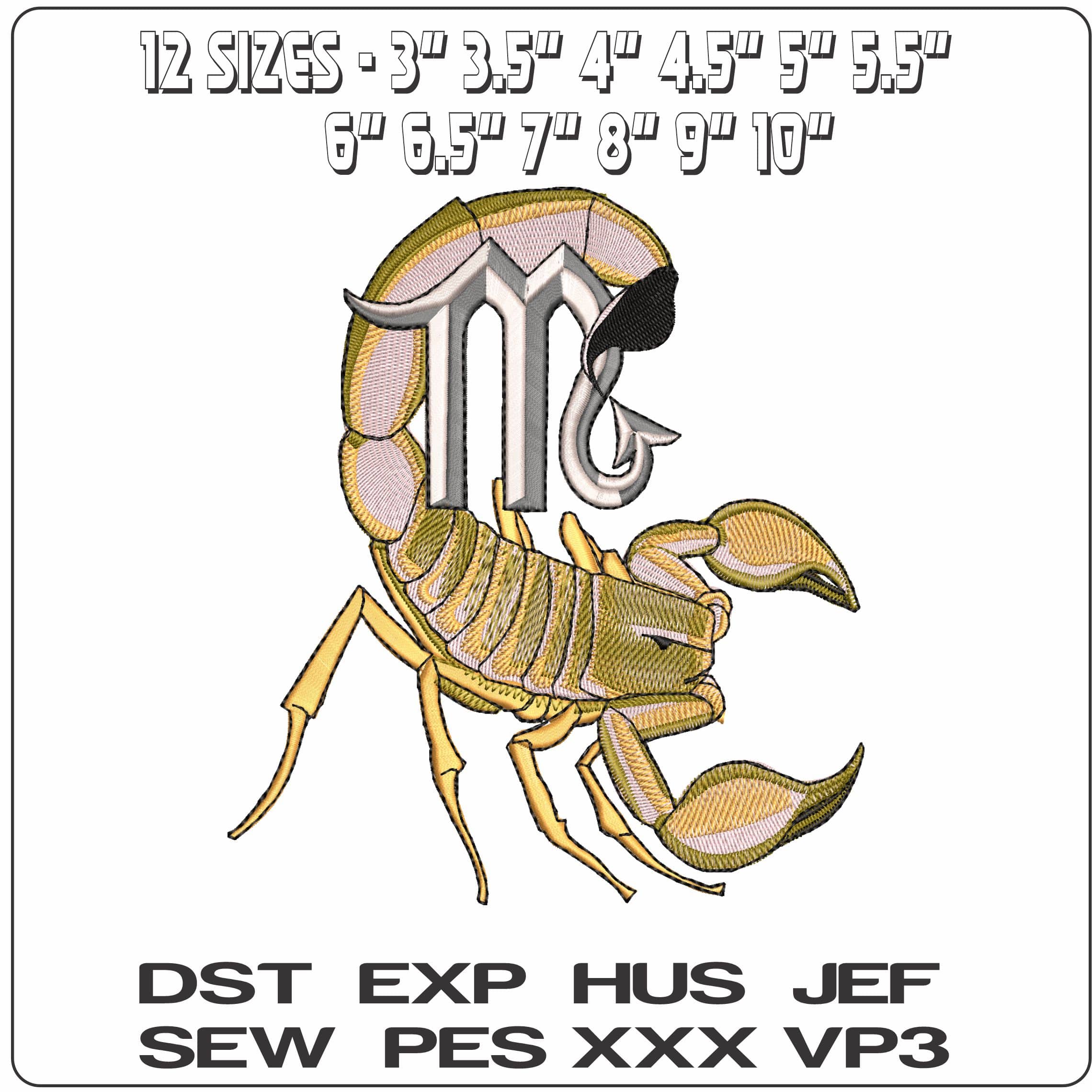 Scorpio Scorpion and Symbol Zodiac  - Elegant embroidery design file - instant download — view 2