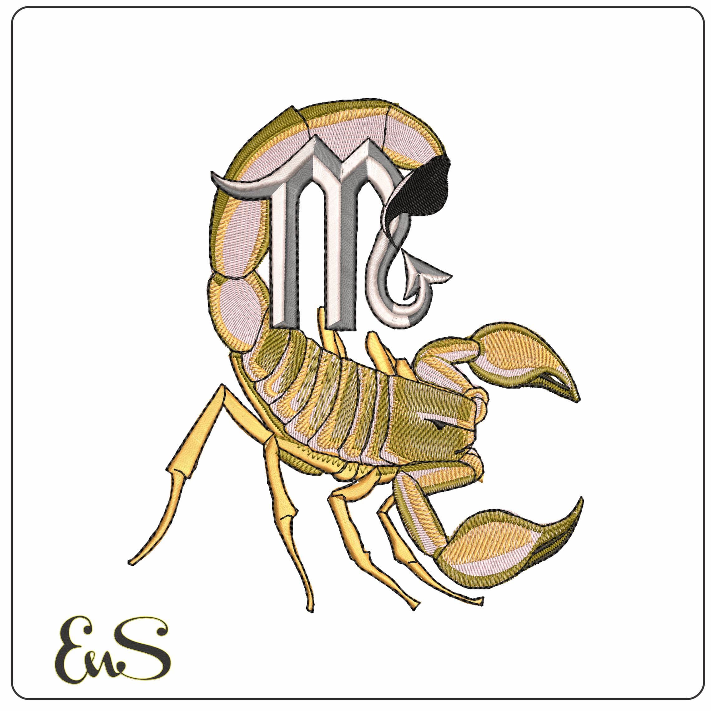 Scorpio Scorpion and Symbol Zodiac  - Elegant embroidery design file - instant download