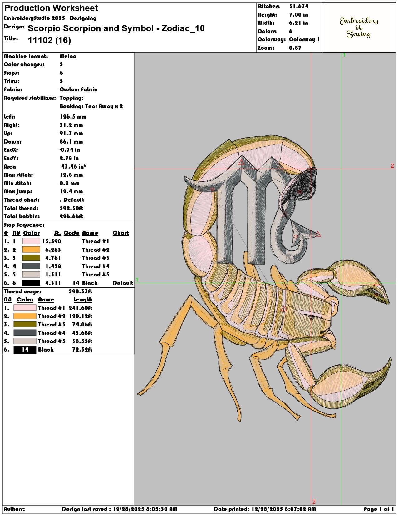Scorpio Scorpion and Symbol Zodiac  - Elegant embroidery design file - instant download — view 3