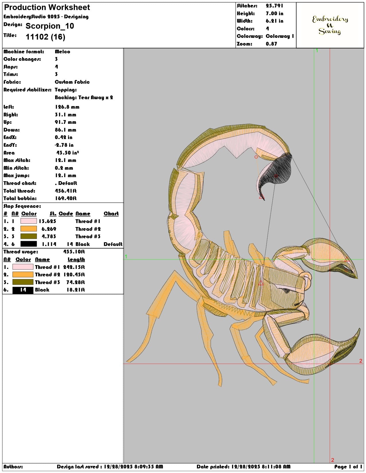 Scorpion - Elegant embroidery design file - instant download — view 3