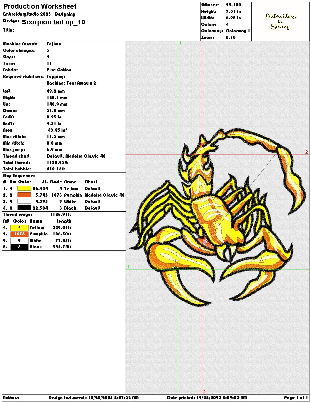 Scorpion tail up - Elegant embroidery design file - instant download — view 3