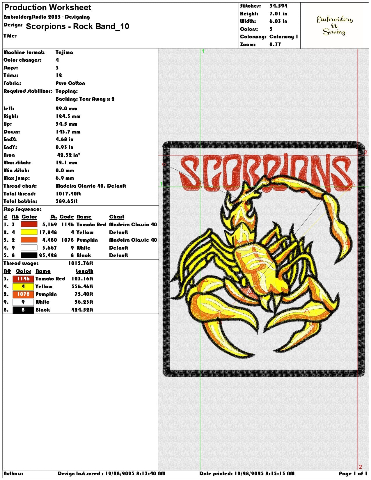 Scorpions Rock Band - Elegant embroidery design file - instant download — view 3