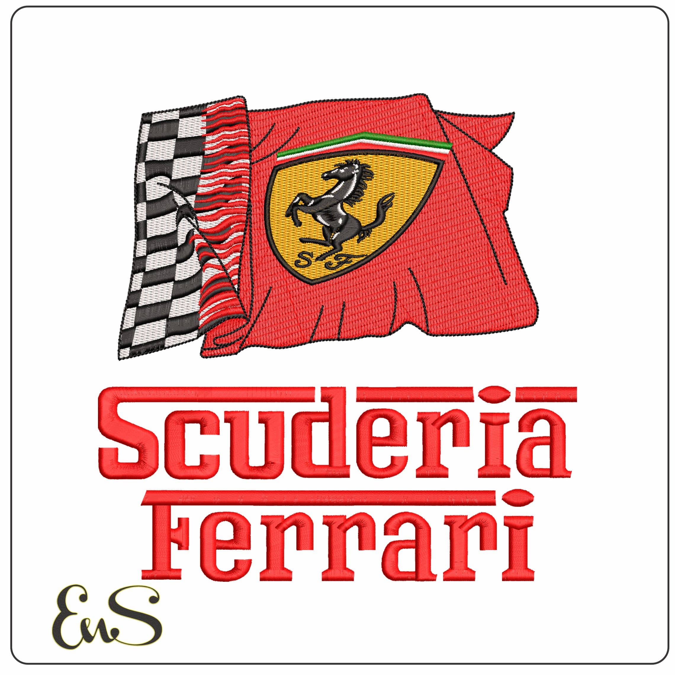 Scuderia Ferrari and Flag - Elegant embroidery design file - instant download