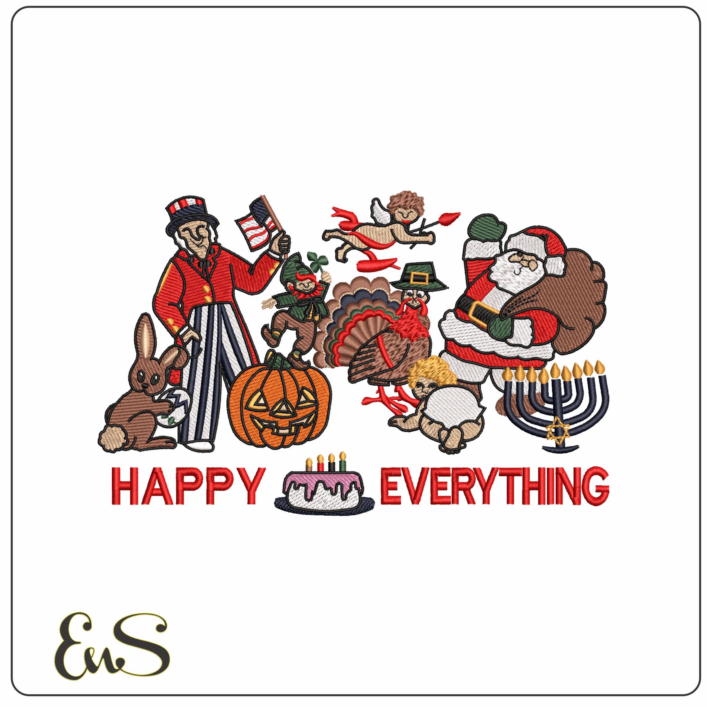 Seasons Greeting for all Holidays - Elegant embroidery design file - instant download