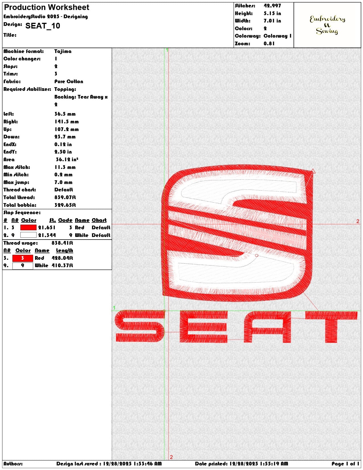 SEAT - Elegant embroidery design file - instant download — view 3