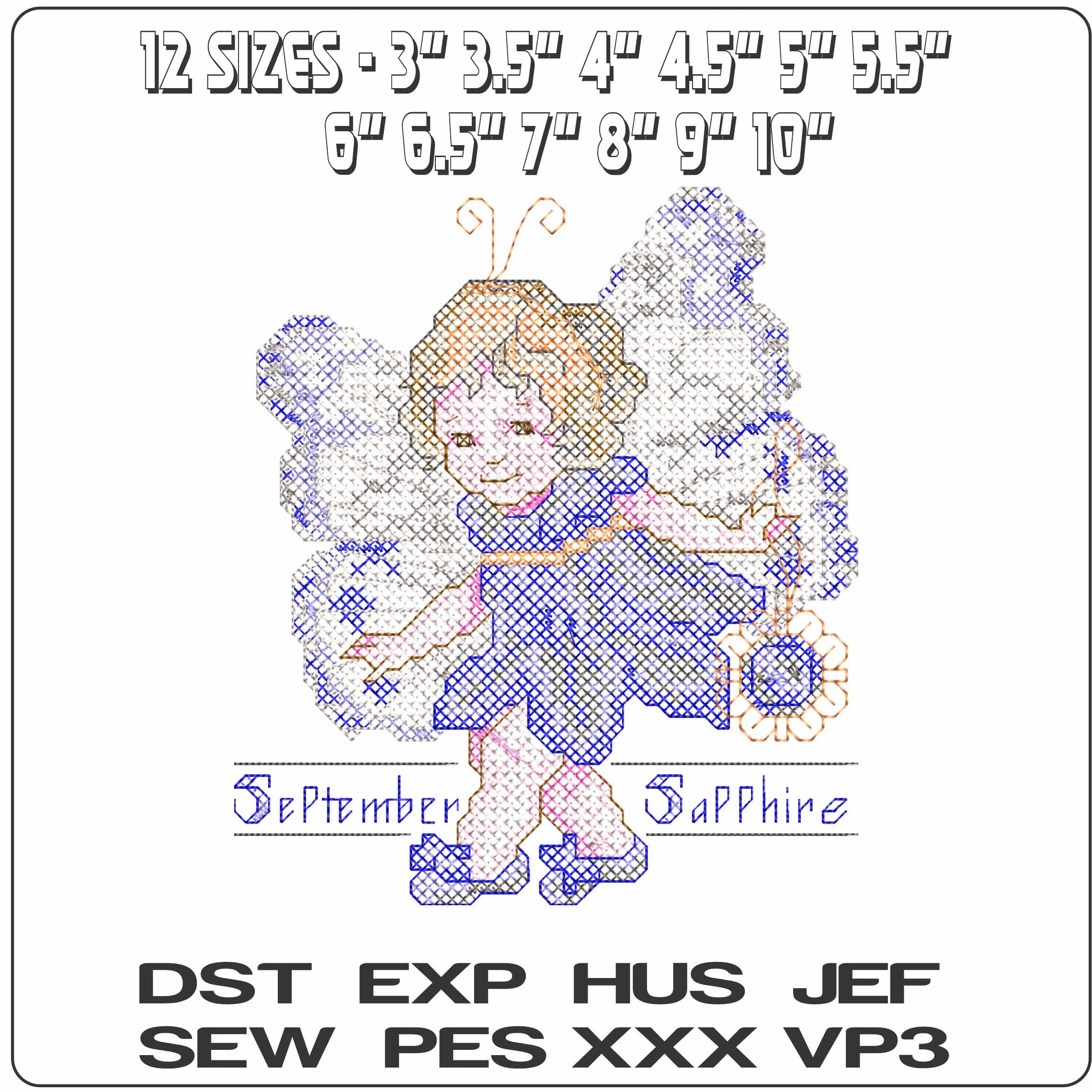 Sept Sapphire - Elegant embroidery design file - instant download — view 2