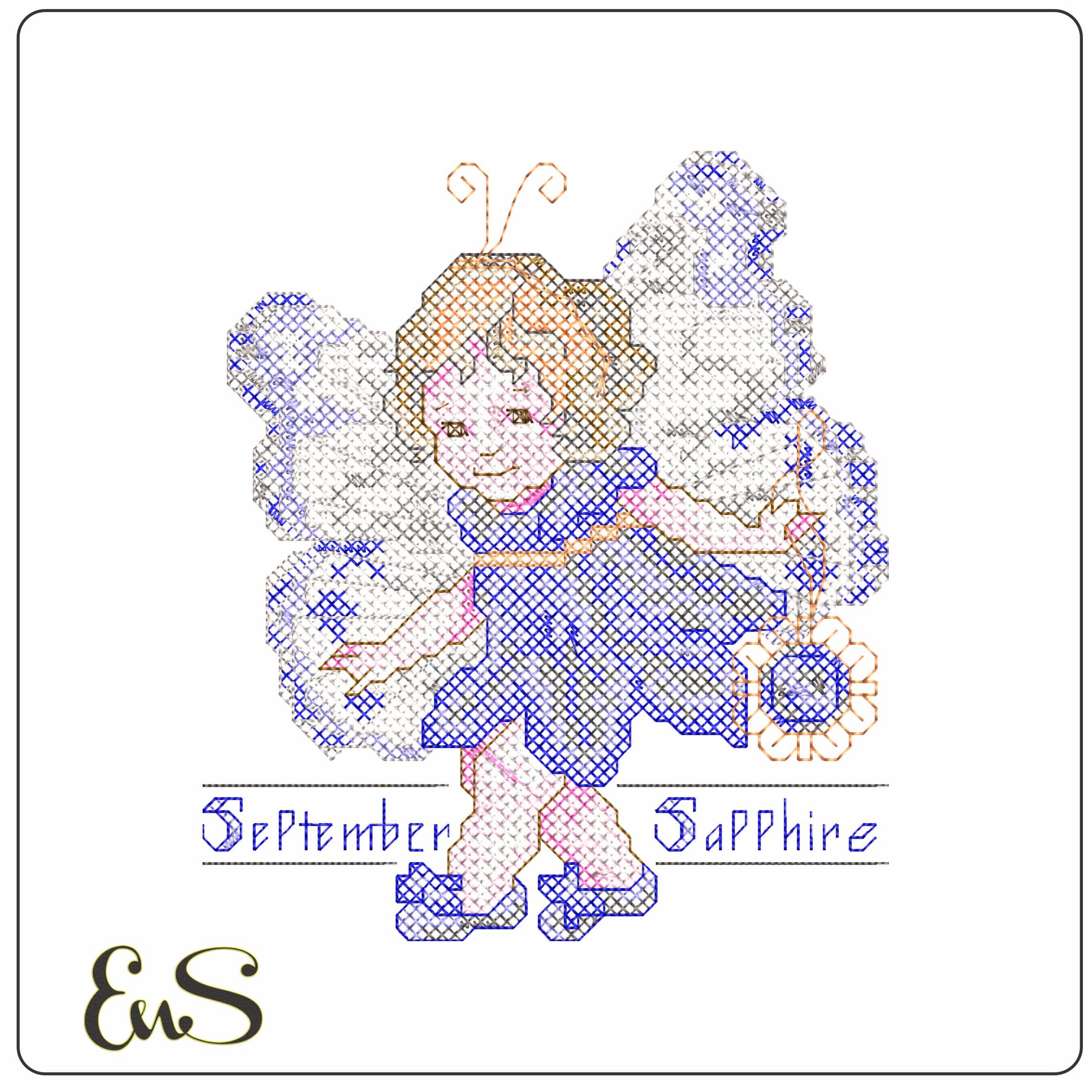 Sept Sapphire - Elegant embroidery design file - instant download