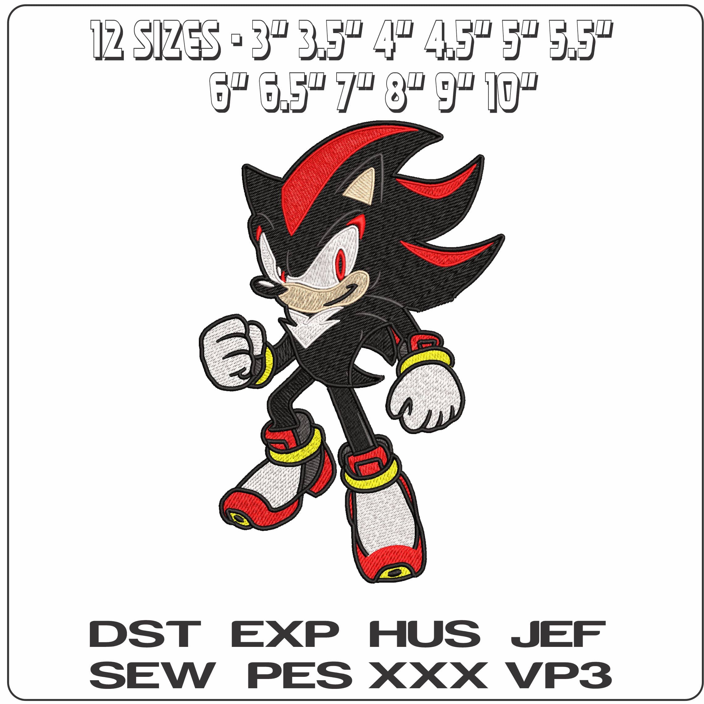 Shadow Sonic the Hedgehog - Elegant embroidery design file - instant download — view 2
