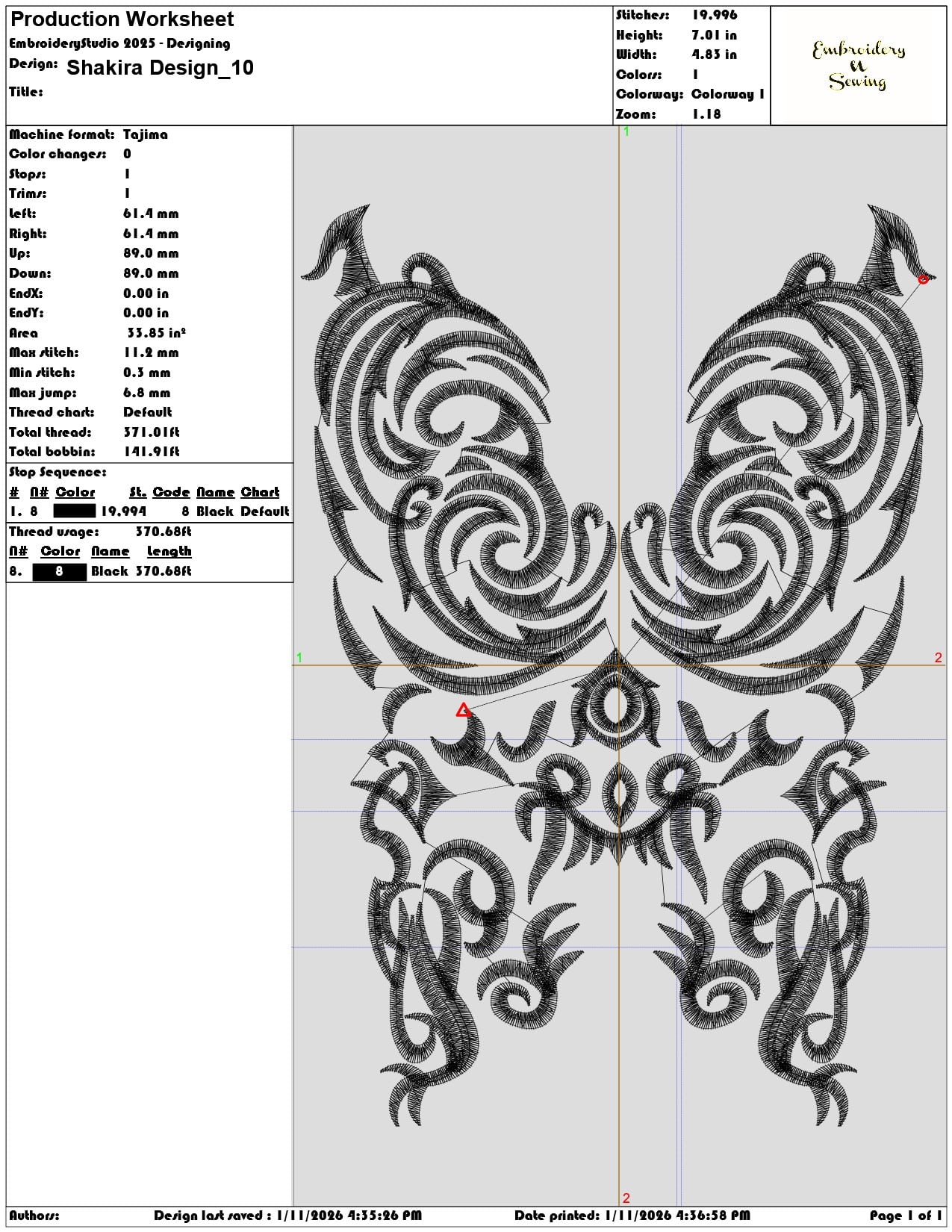 Shakira Design - Elegant embroidery design file - instant download — view 3