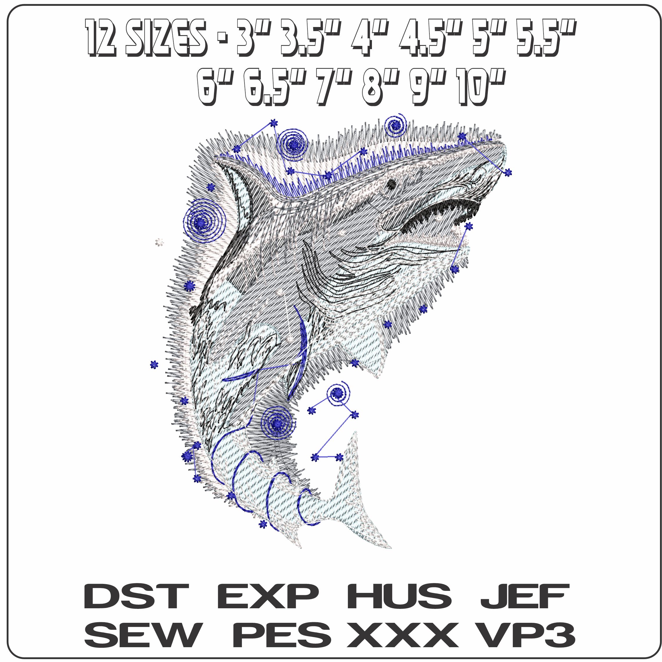 Shark  - Elegant embroidery design file - instant download — view 2
