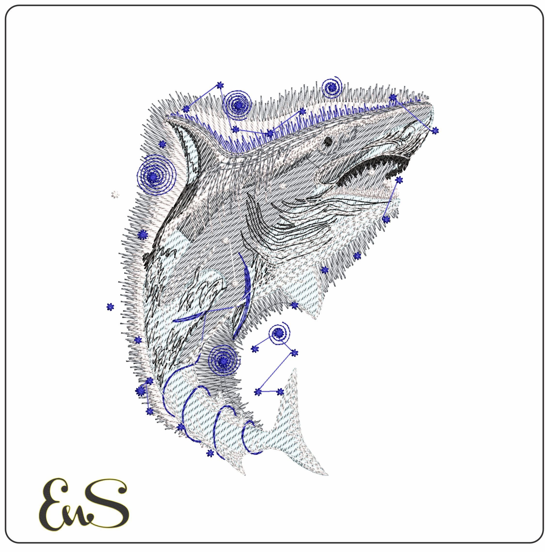 Shark  - Elegant embroidery design file - instant download