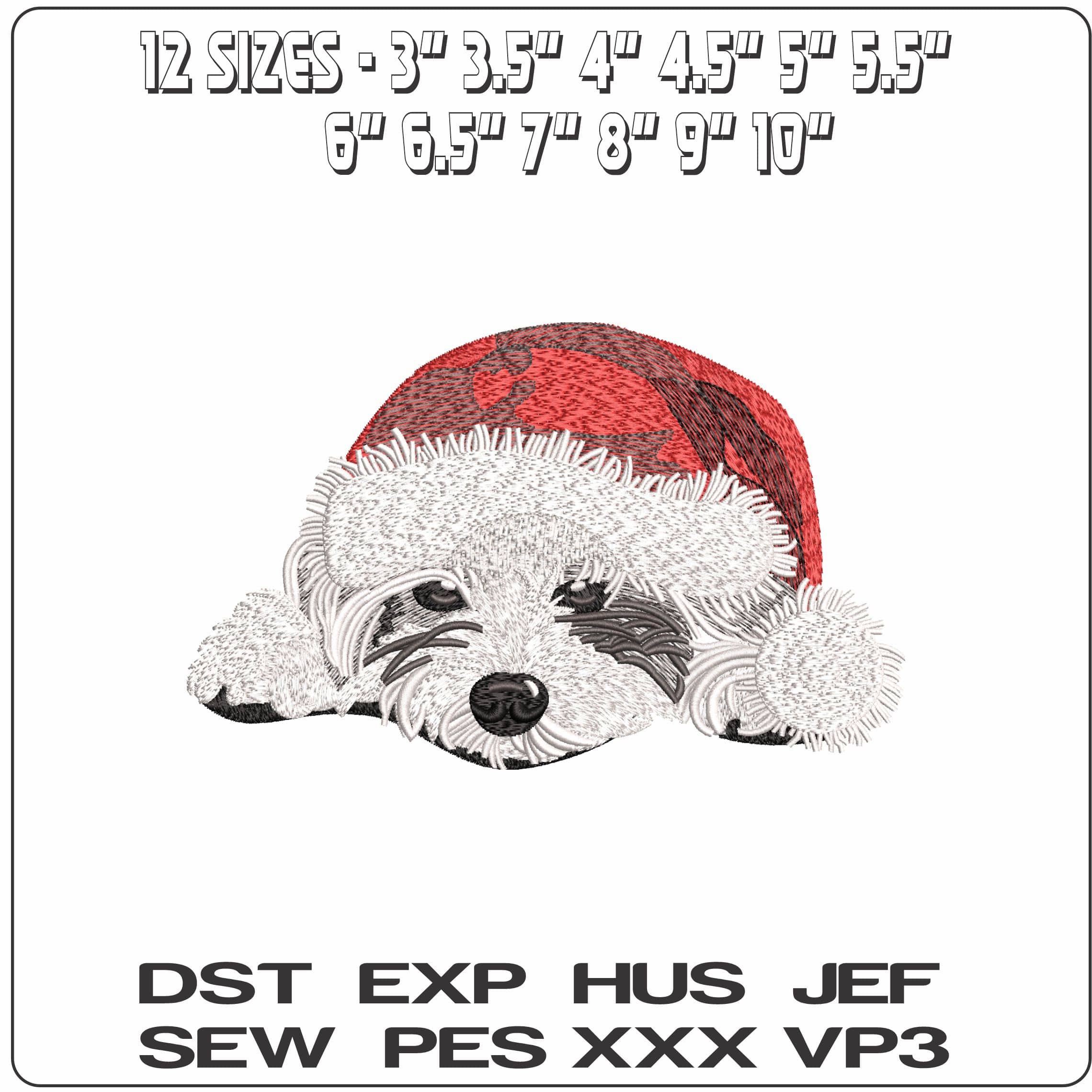 Shitzu Laying with Santa Hat on - Elegant embroidery design file - instant download — view 2