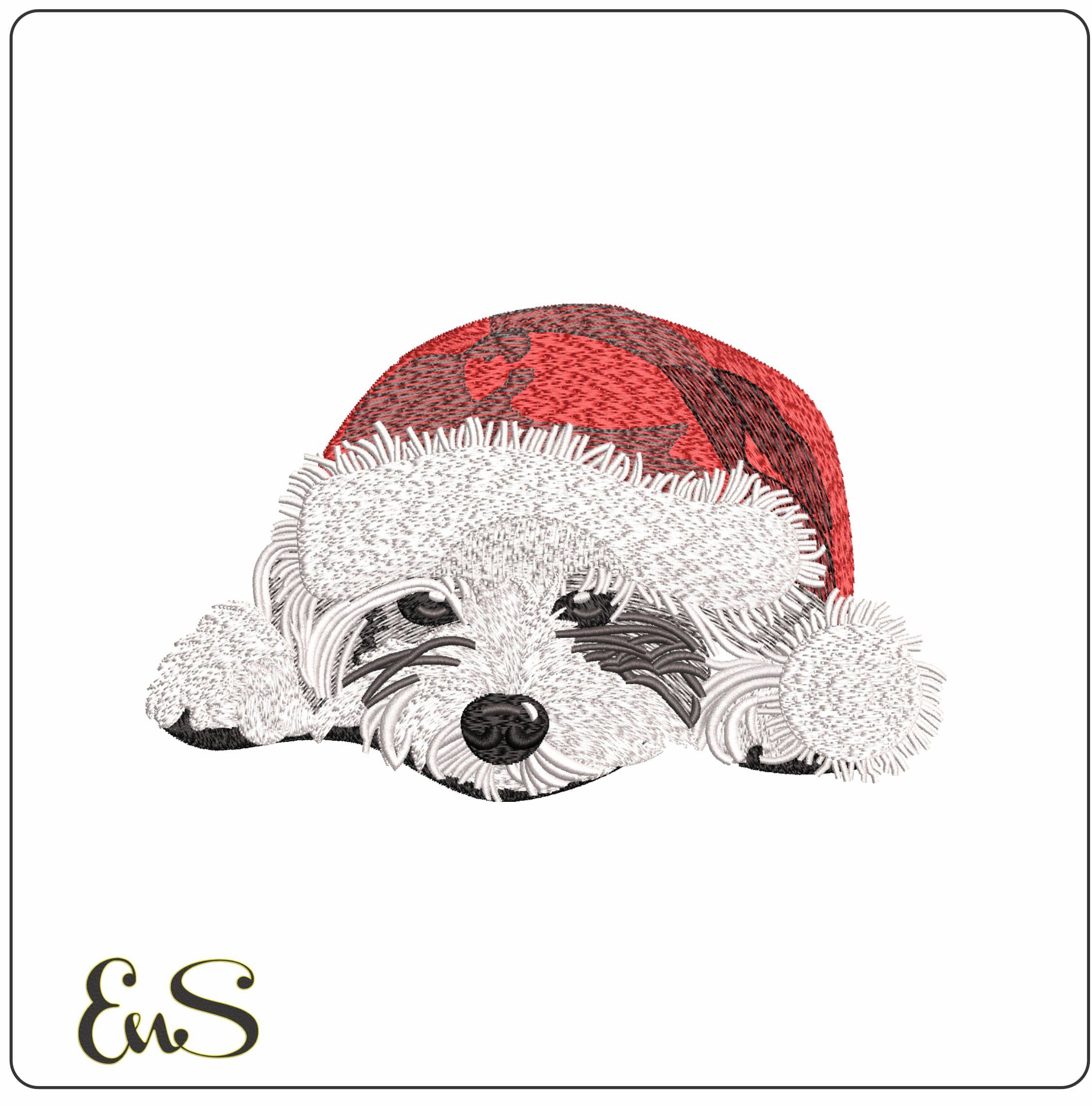 Shitzu Laying with Santa Hat on - Elegant embroidery design file - instant download