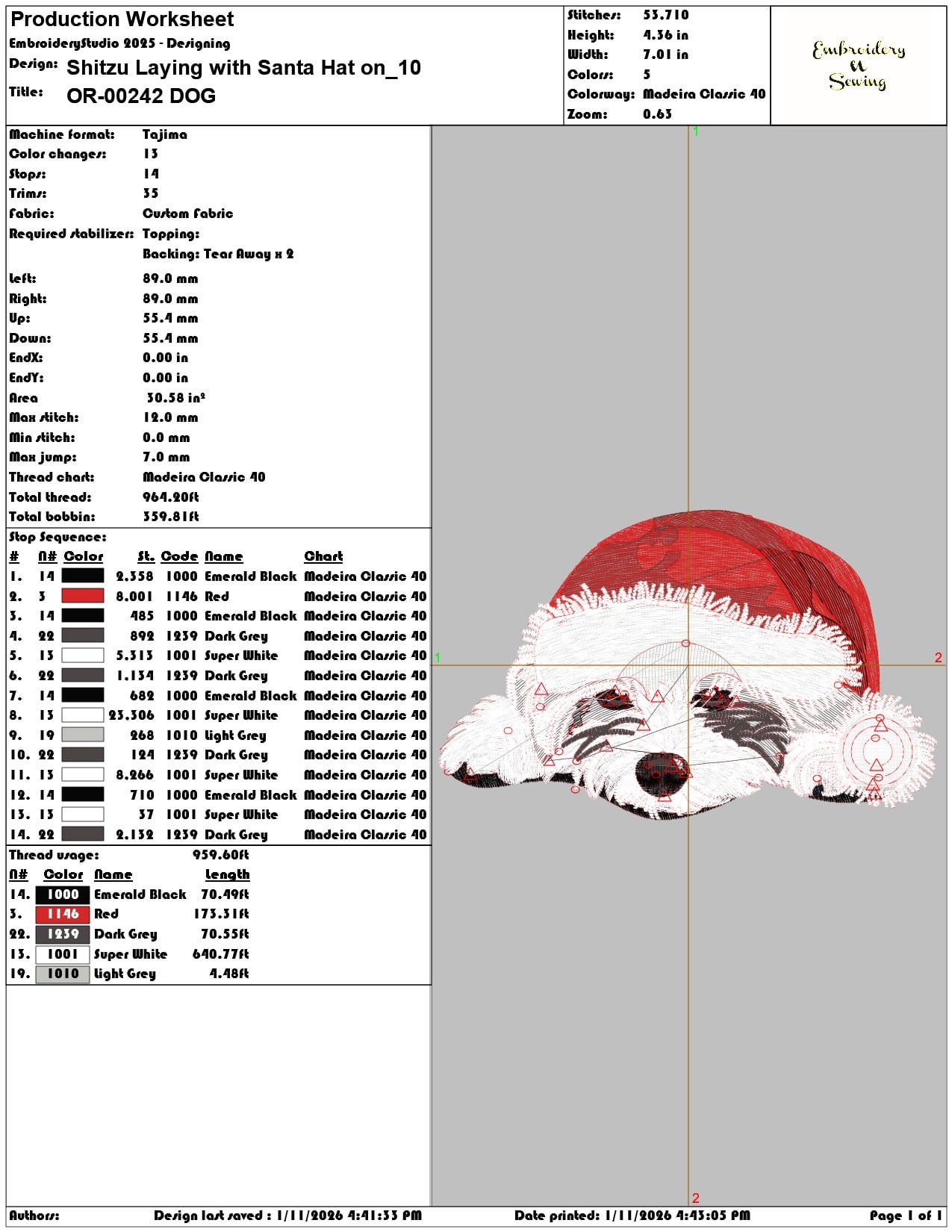 Shitzu Laying with Santa Hat on - Elegant embroidery design file - instant download — view 3