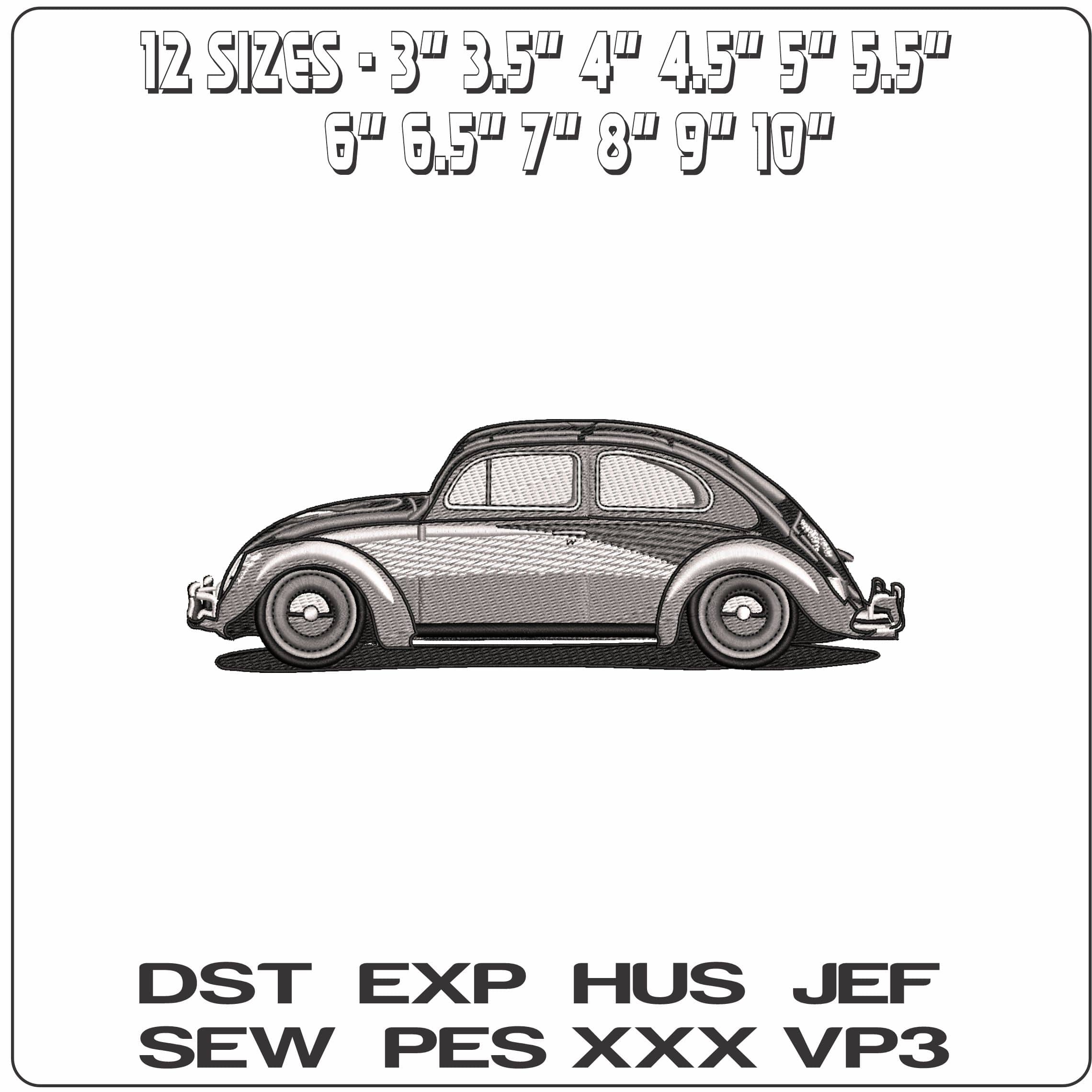 Side view of Original Beatle car - Elegant embroidery design file - instant download — view 2