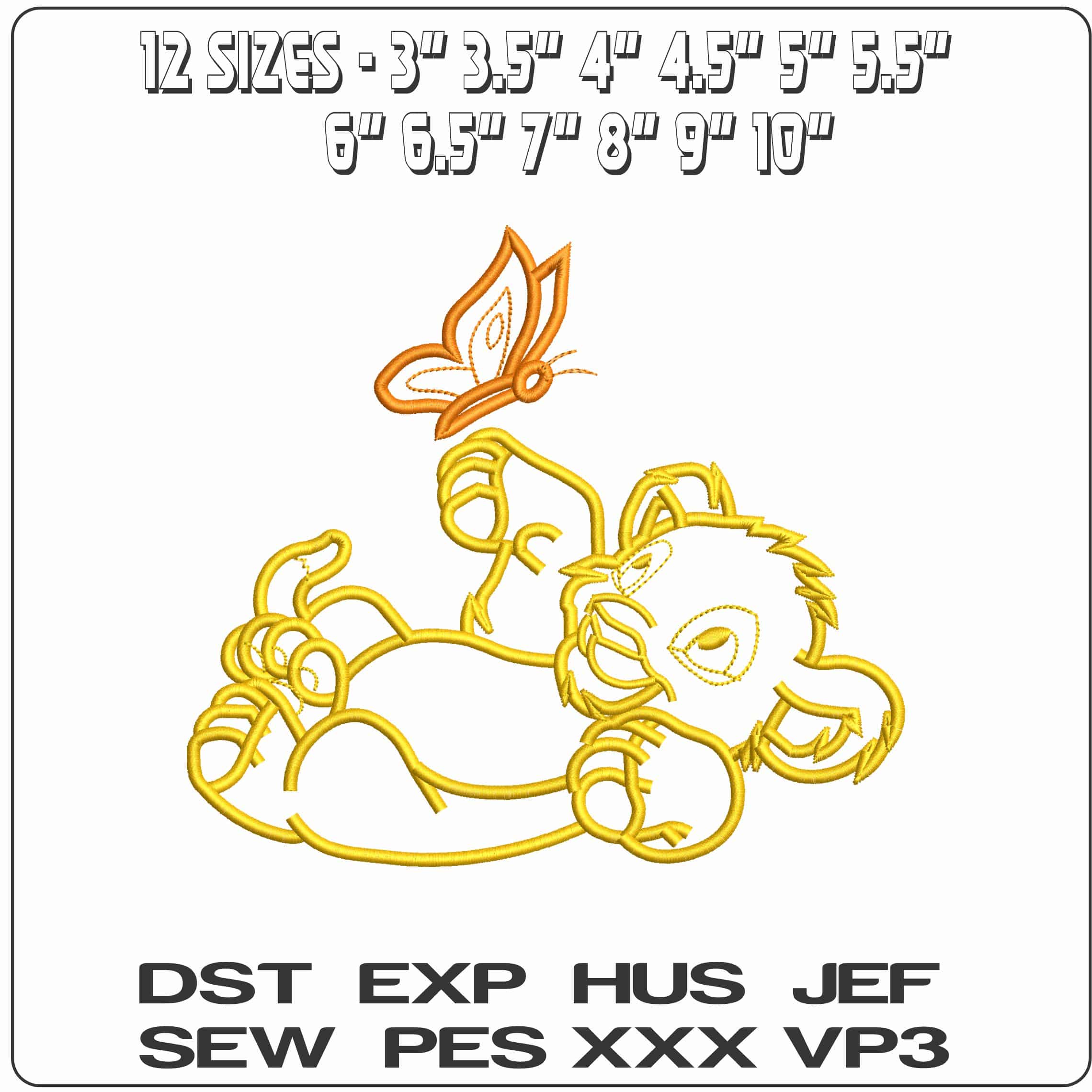 Simba With Butterfly Line Art Lion King Cartoon  - Elegant embroidery design file - instant download — view 2