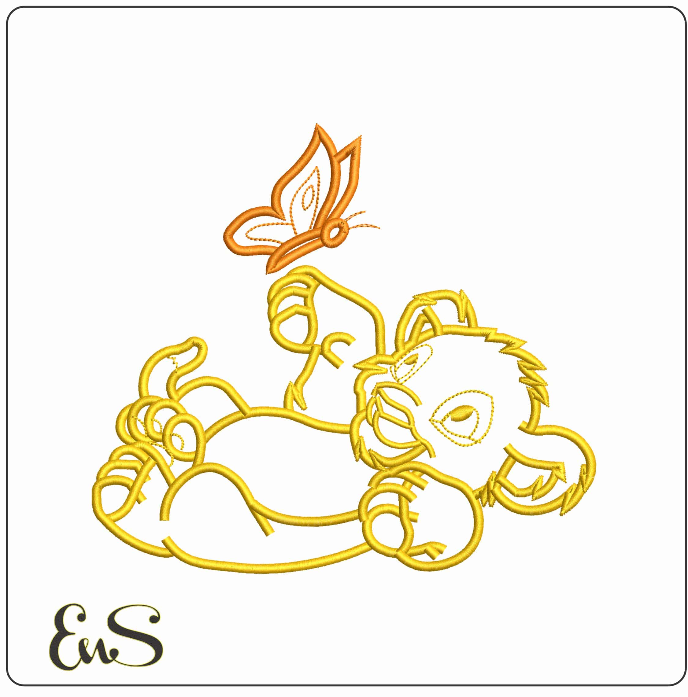 Simba With Butterfly Line Art Lion King Cartoon  - Elegant embroidery design file - instant download