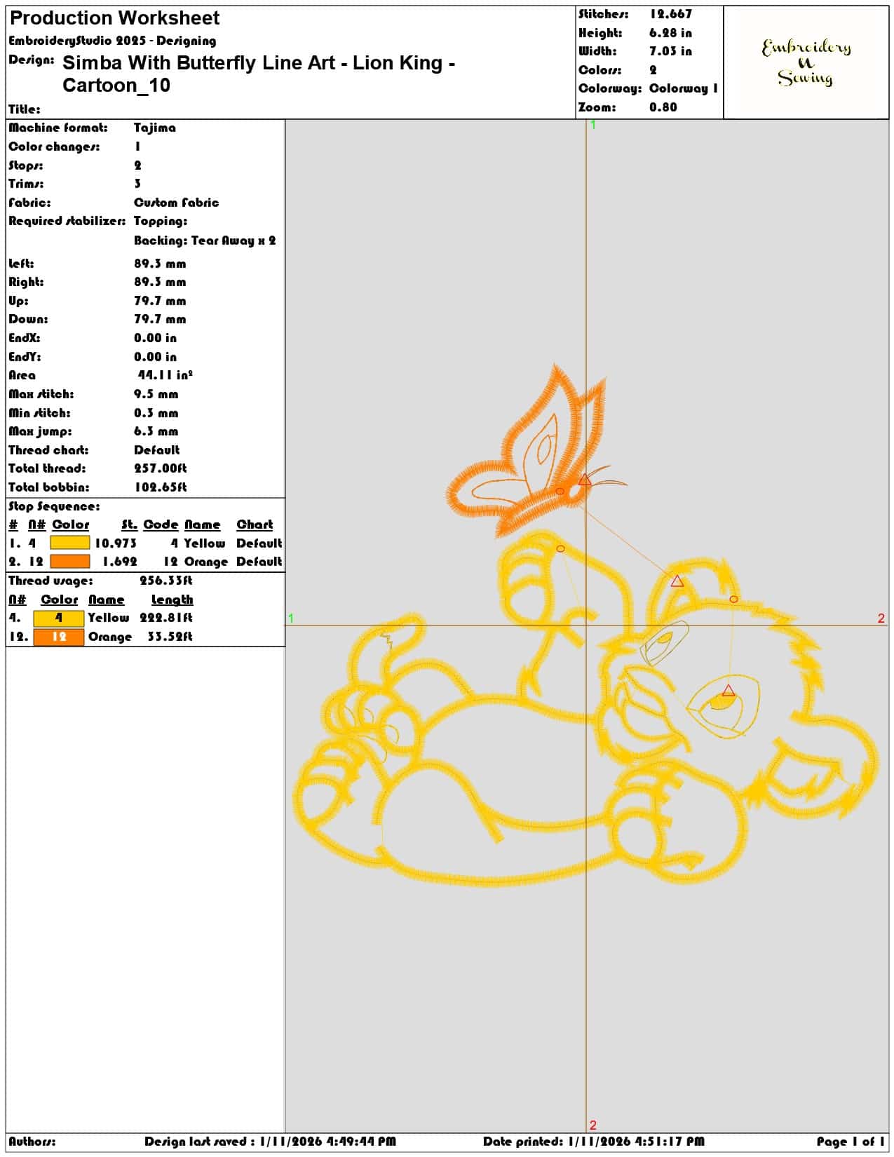 Simba With Butterfly Line Art Lion King Cartoon  - Elegant embroidery design file - instant download — view 3