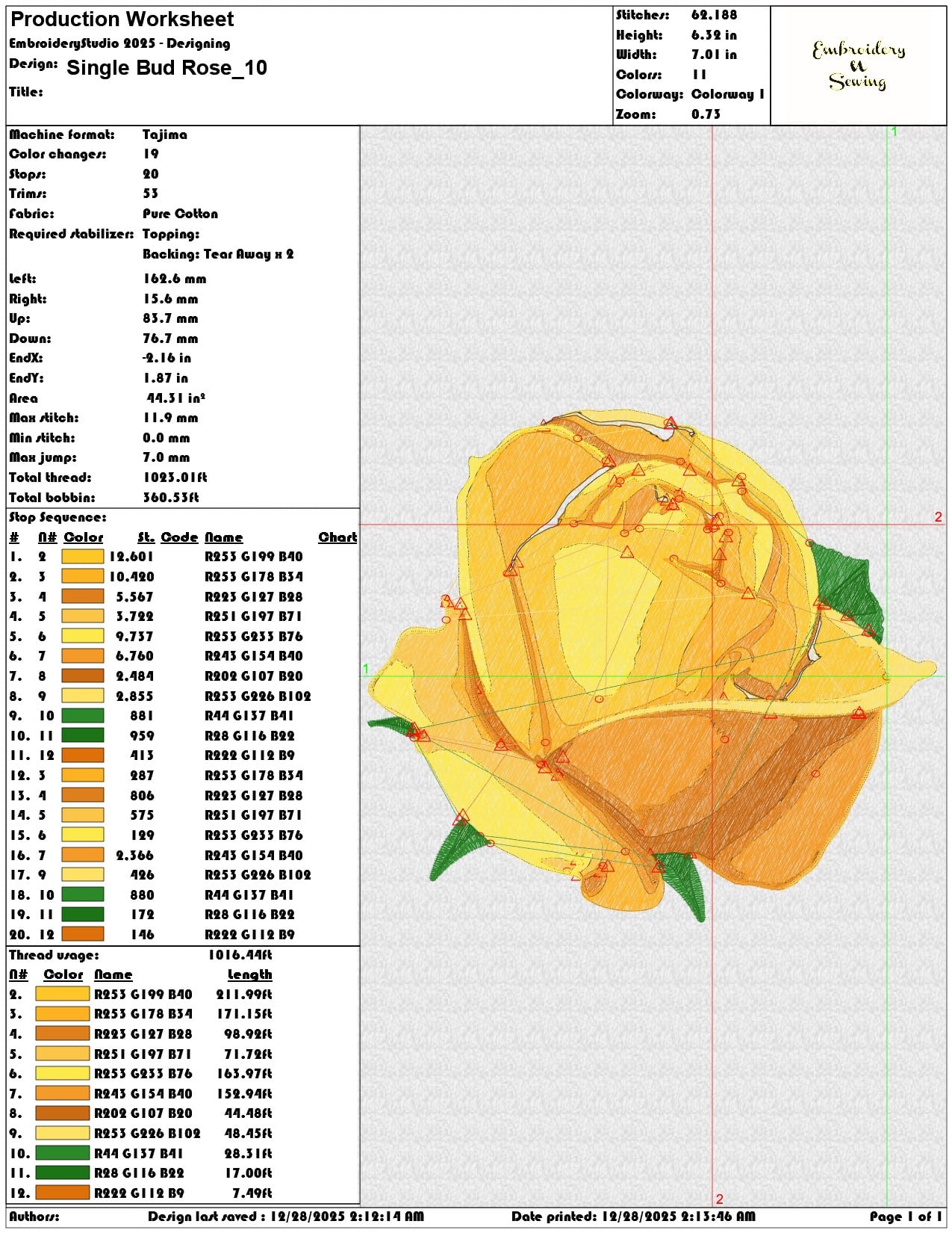 Single Bud Rose  - Elegant embroidery design file - instant download — view 3