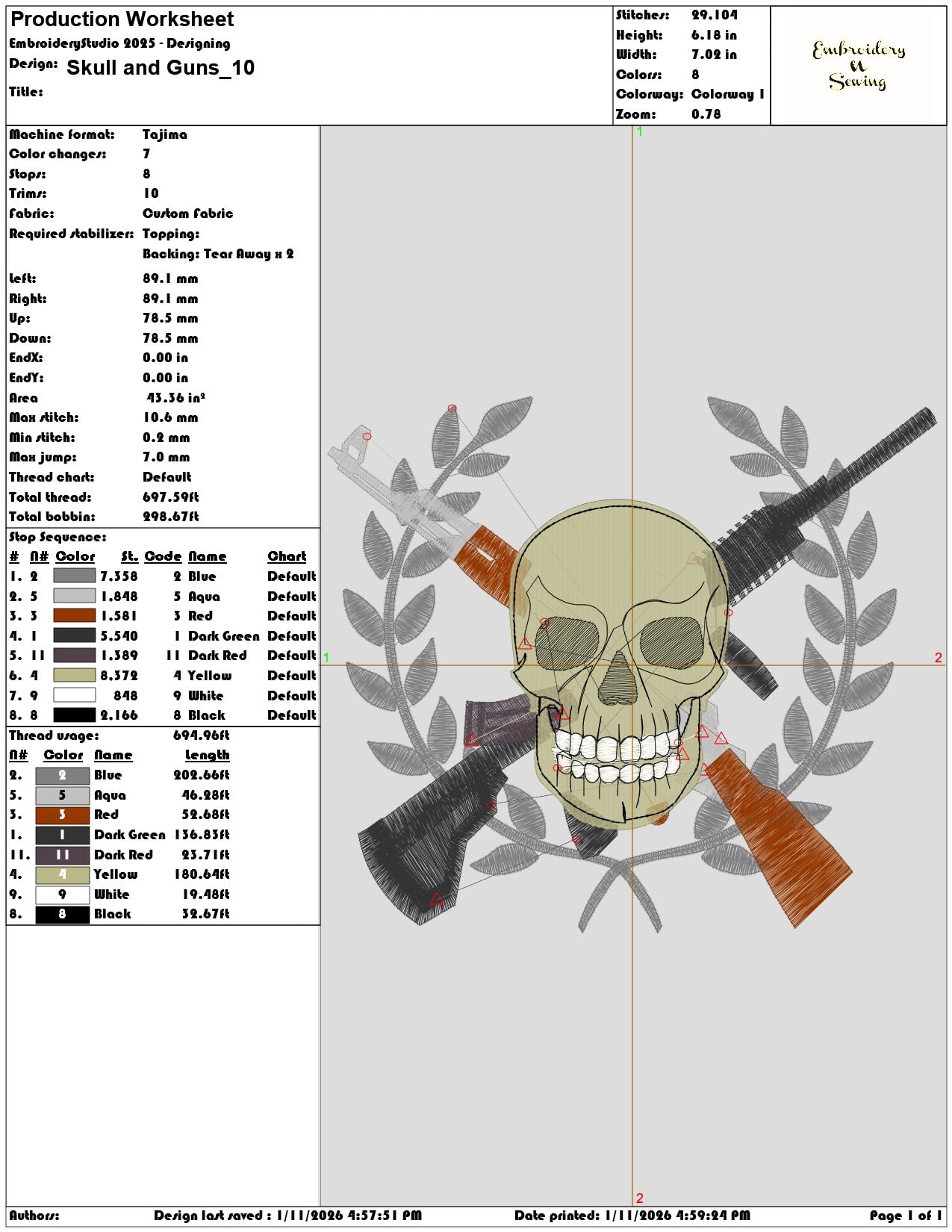 Skull and Guns - Elegant embroidery design file - instant download — view 3