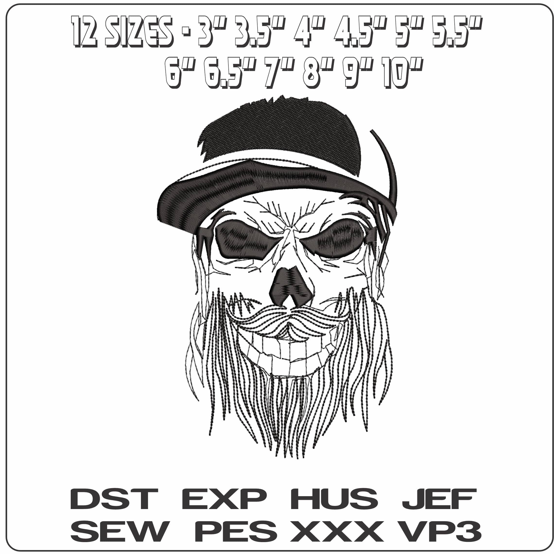 Skull Beard and Baseball Hat - Elegant embroidery design file - instant download — view 2