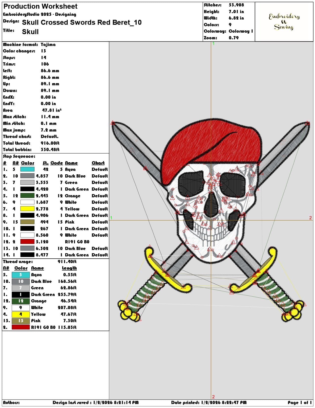 Skull Crossed Swords Red Beret - Elegant embroidery design file - instant download — view 3