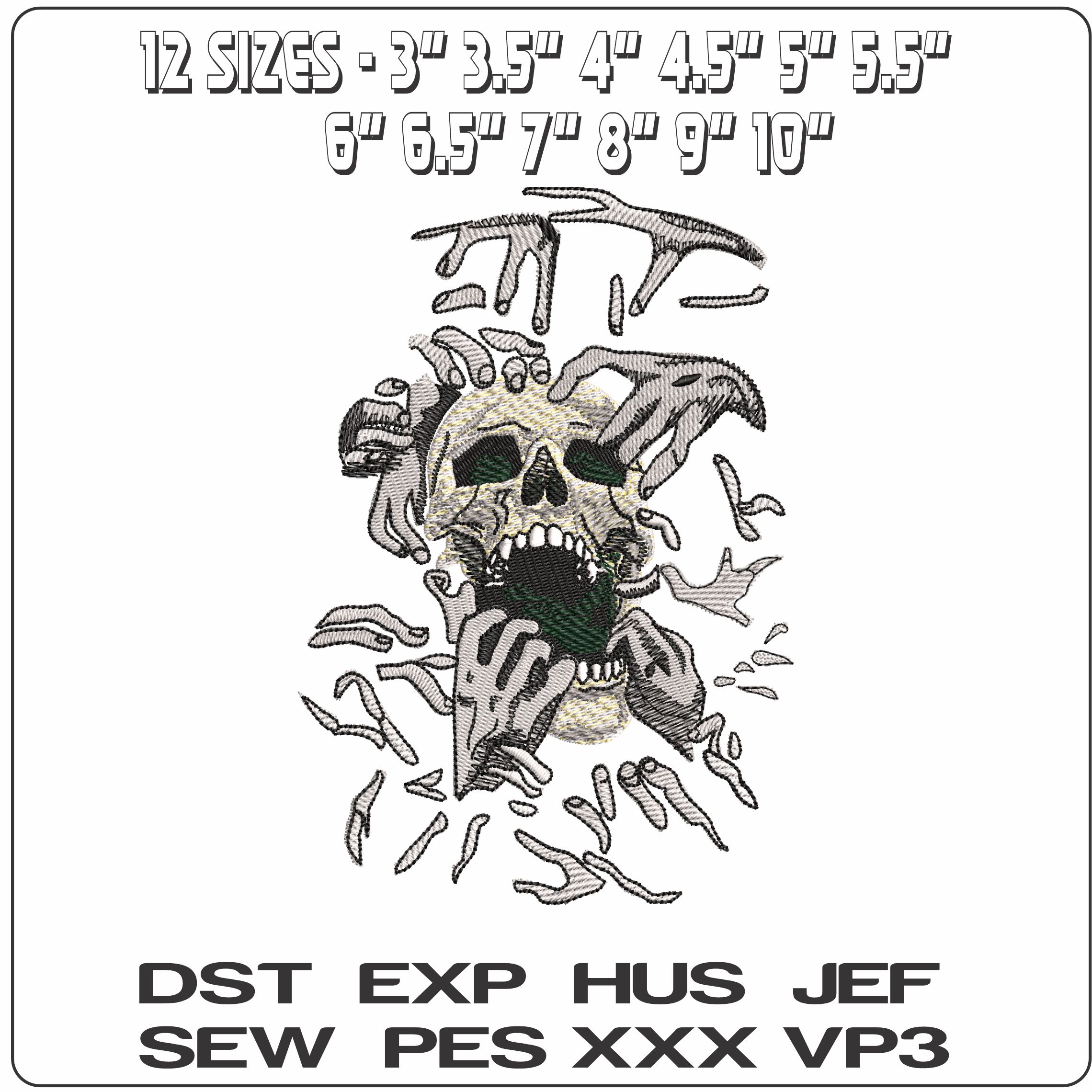 Skull Pulled by Hands  - Elegant embroidery design file - instant download — view 2