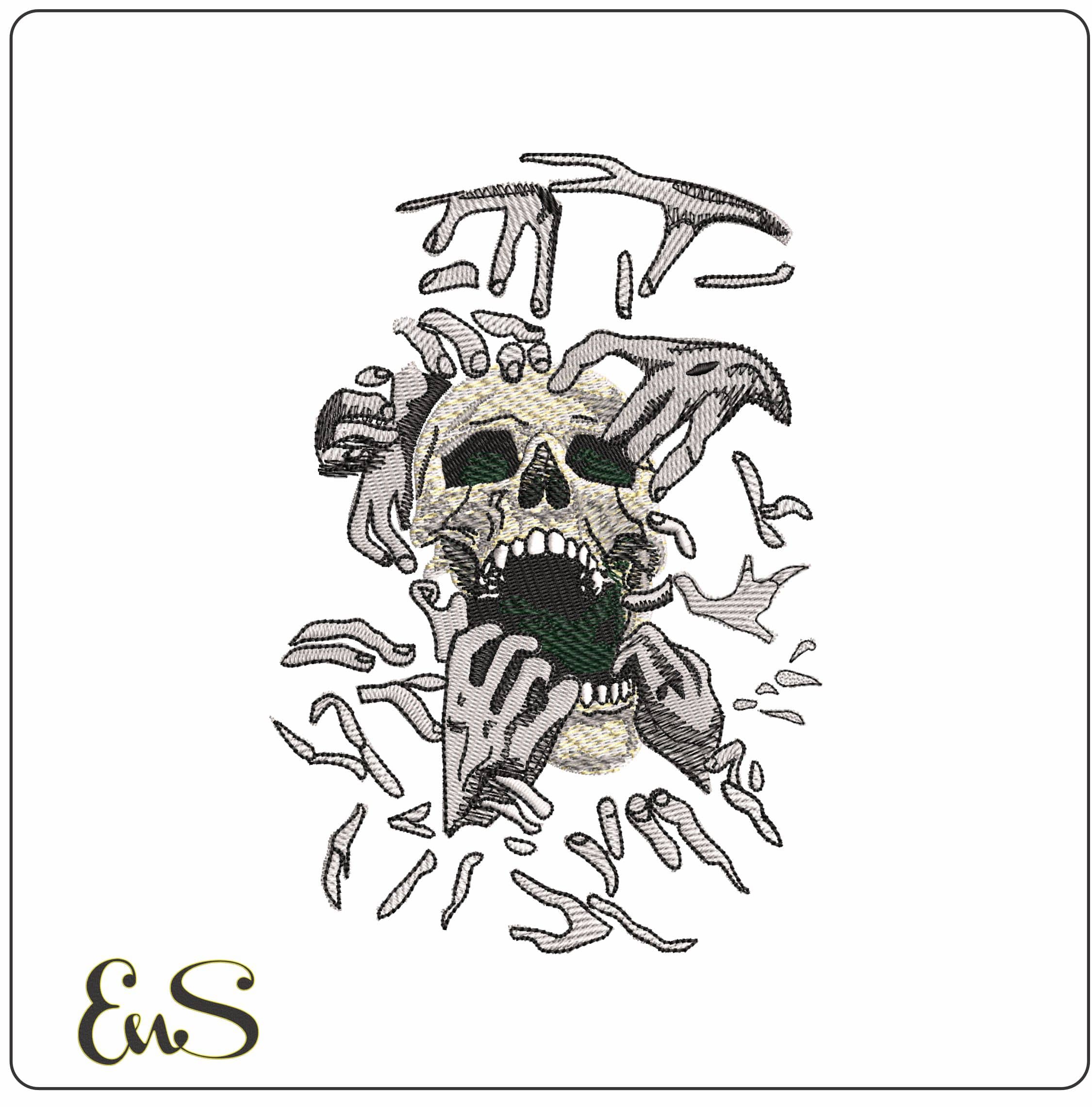 Skull Pulled by Hands  - Elegant embroidery design file - instant download