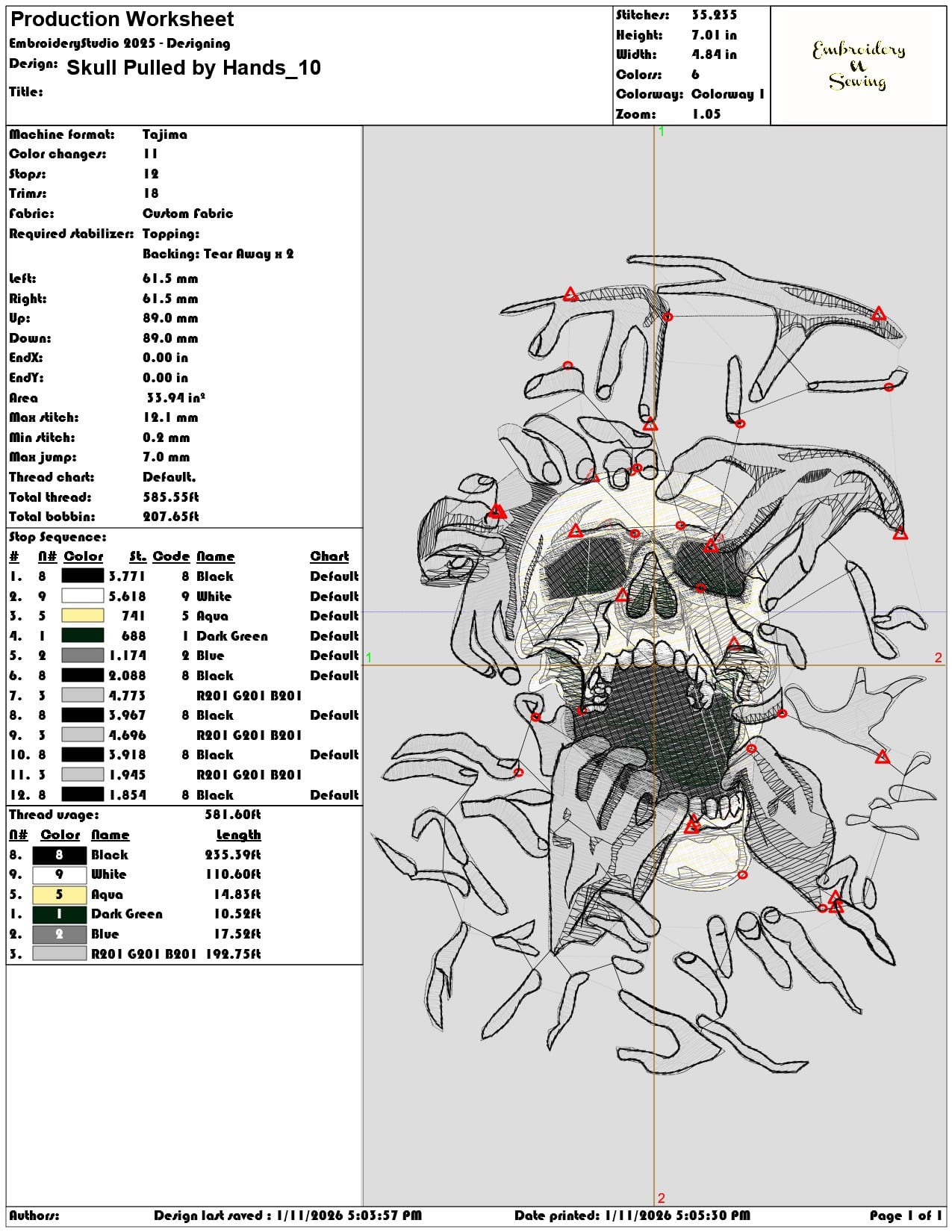 Skull Pulled by Hands  - Elegant embroidery design file - instant download — view 3