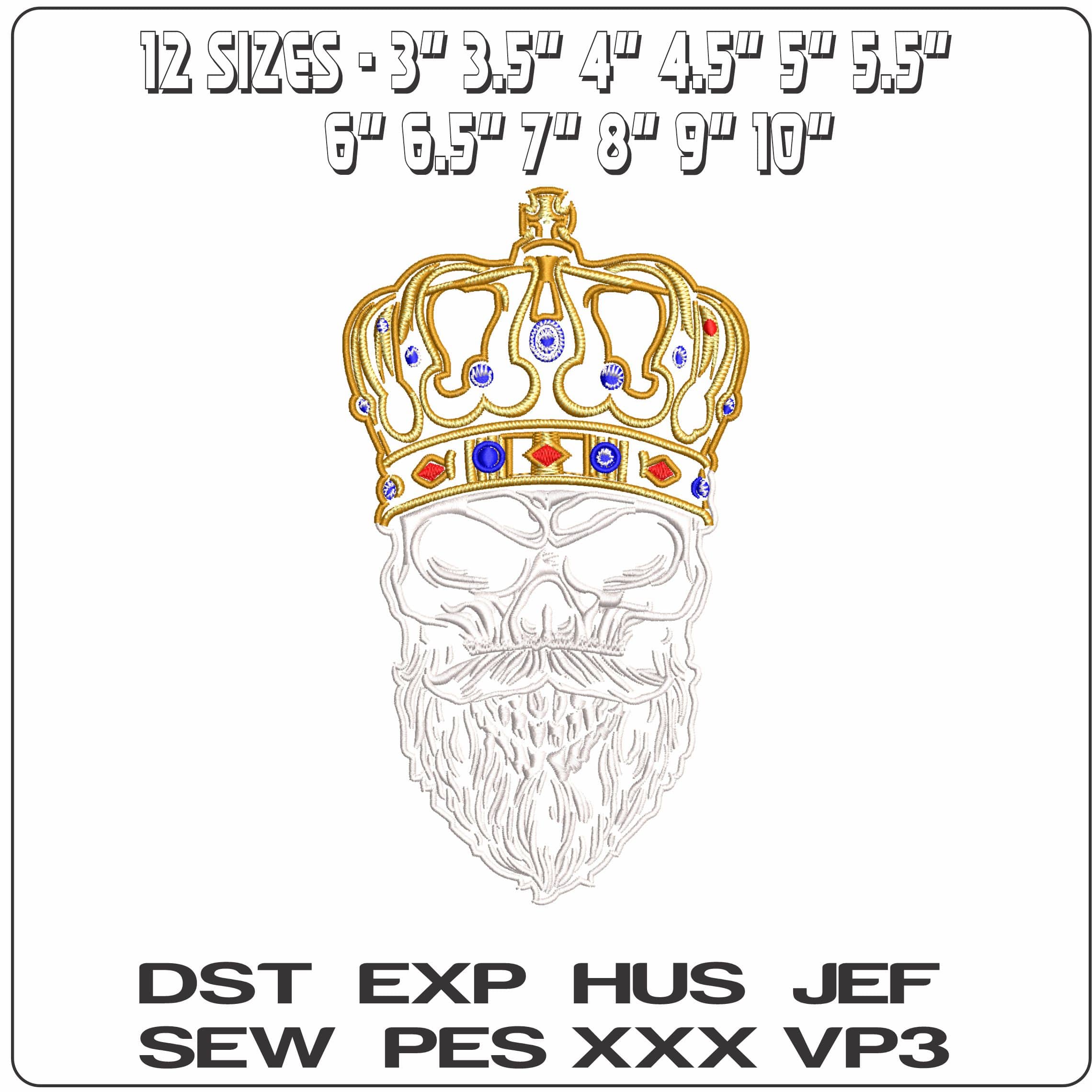Skull with Beard and Crown  - Elegant embroidery design file - instant download — view 2