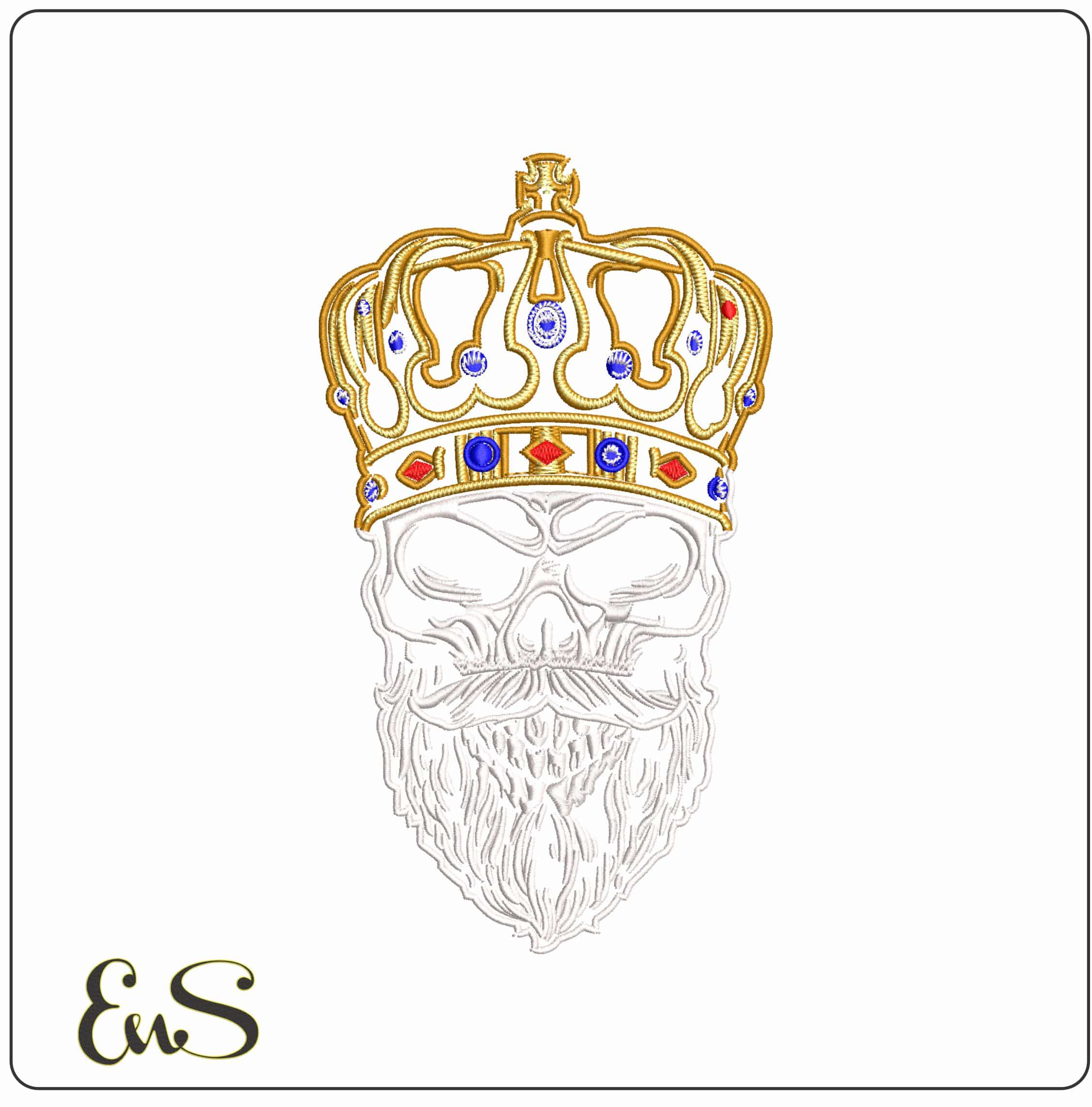 Skull with Beard and Crown  - Elegant embroidery design file - instant download