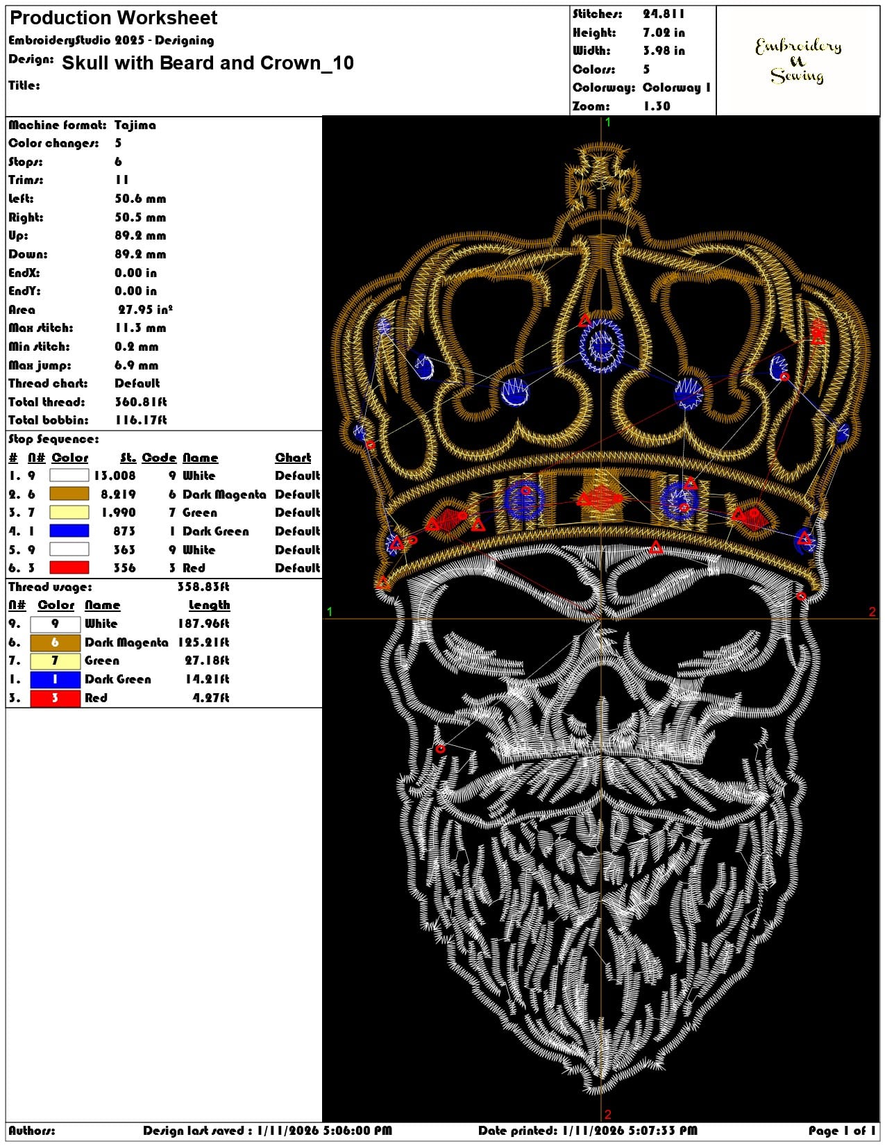 Skull with Beard and Crown  - Elegant embroidery design file - instant download — view 3