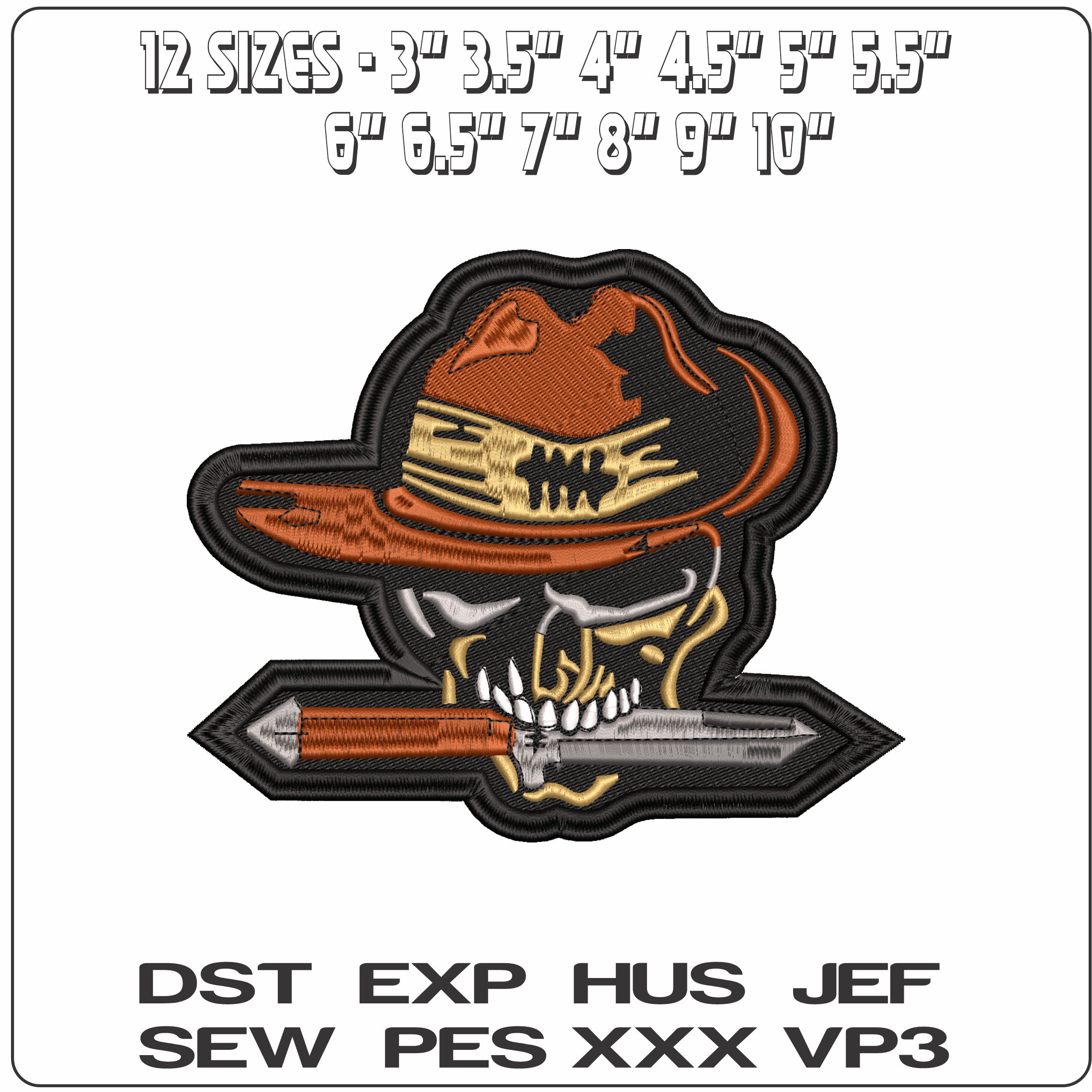 Skull with Knife in Teeth  - Elegant embroidery design file - instant download — view 2