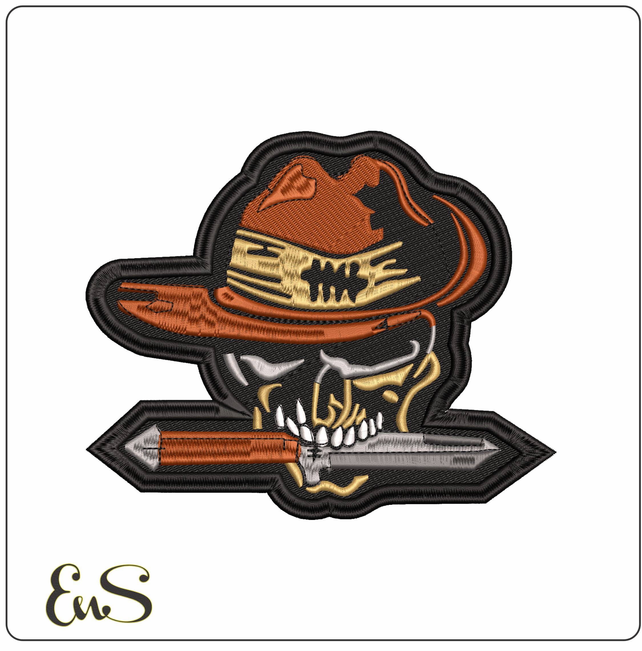 Skull with Knife in Teeth  - Elegant embroidery design file - instant download