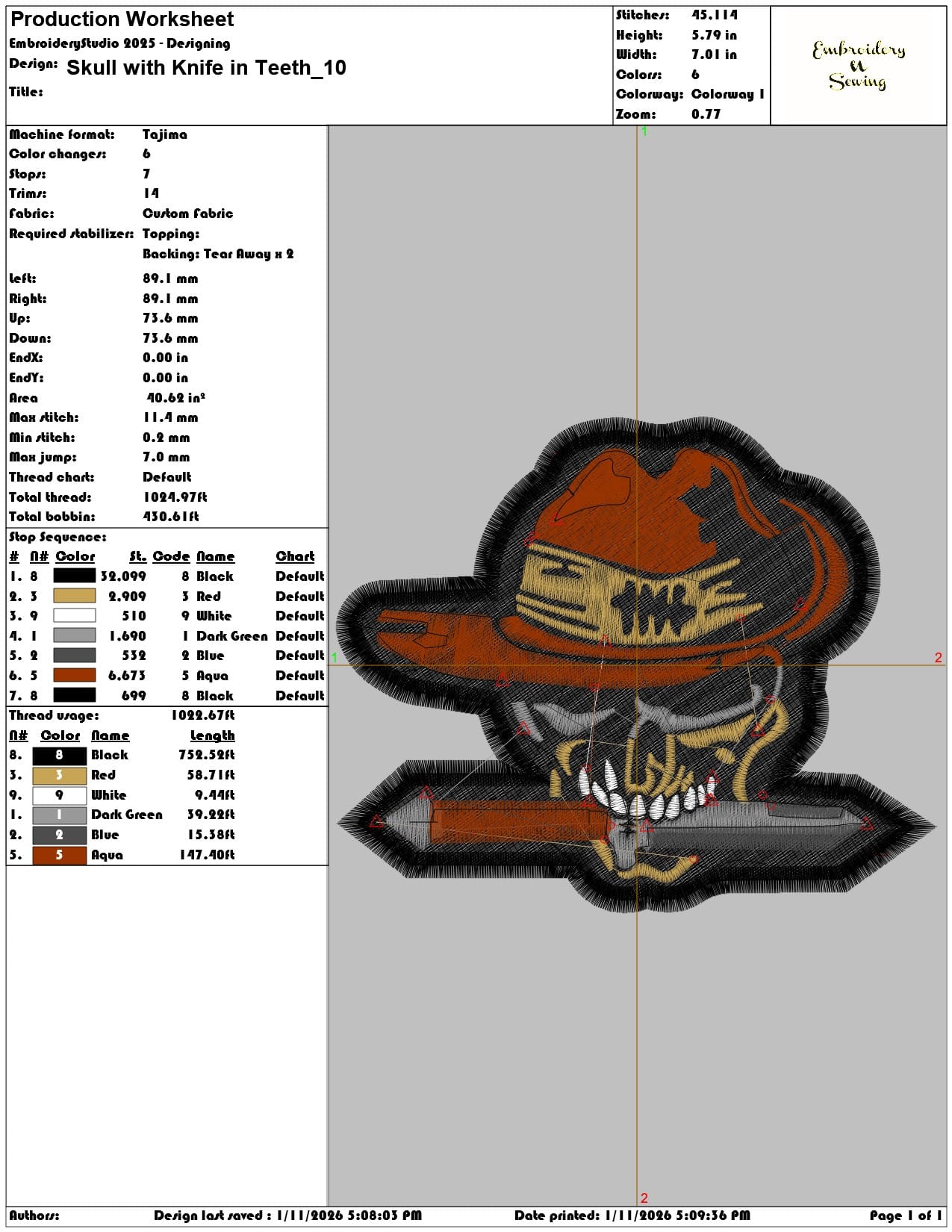 Skull with Knife in Teeth  - Elegant embroidery design file - instant download — view 3