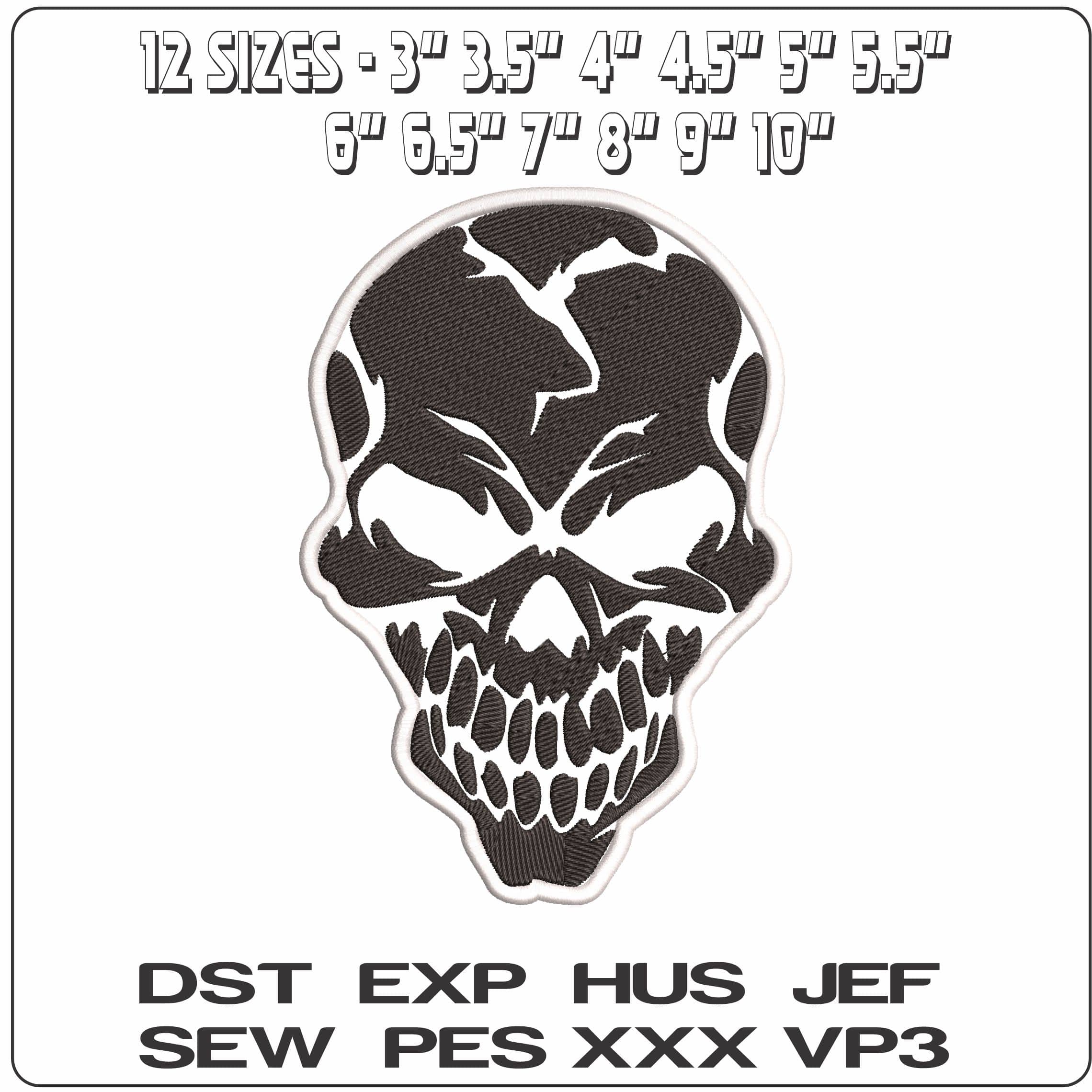 Skull with Outline no Background  - Elegant embroidery design file - instant download — view 2