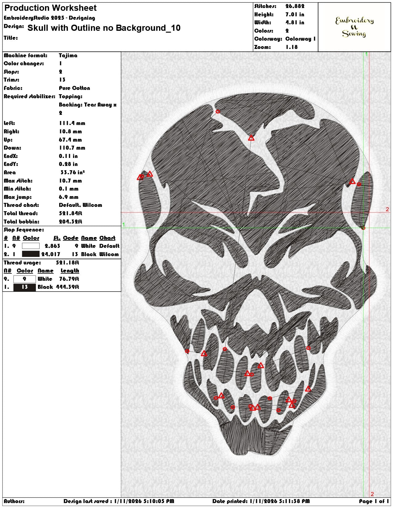 Skull with Outline no Background  - Elegant embroidery design file - instant download — view 3
