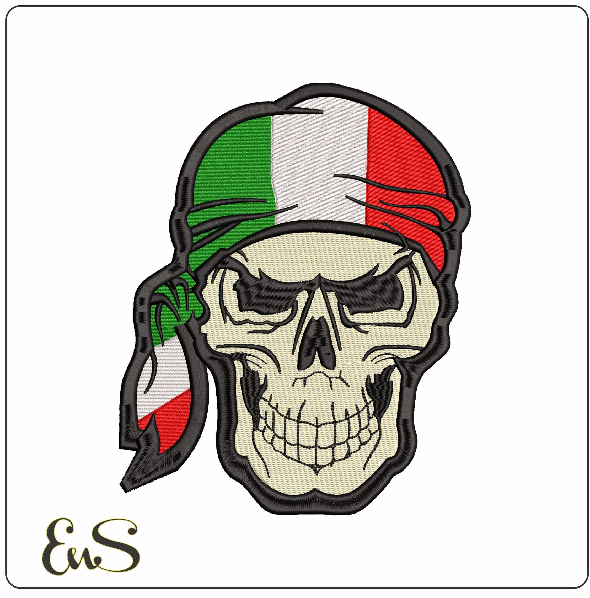 Skull with Tricolor Bandana  - Elegant embroidery design file - instant download