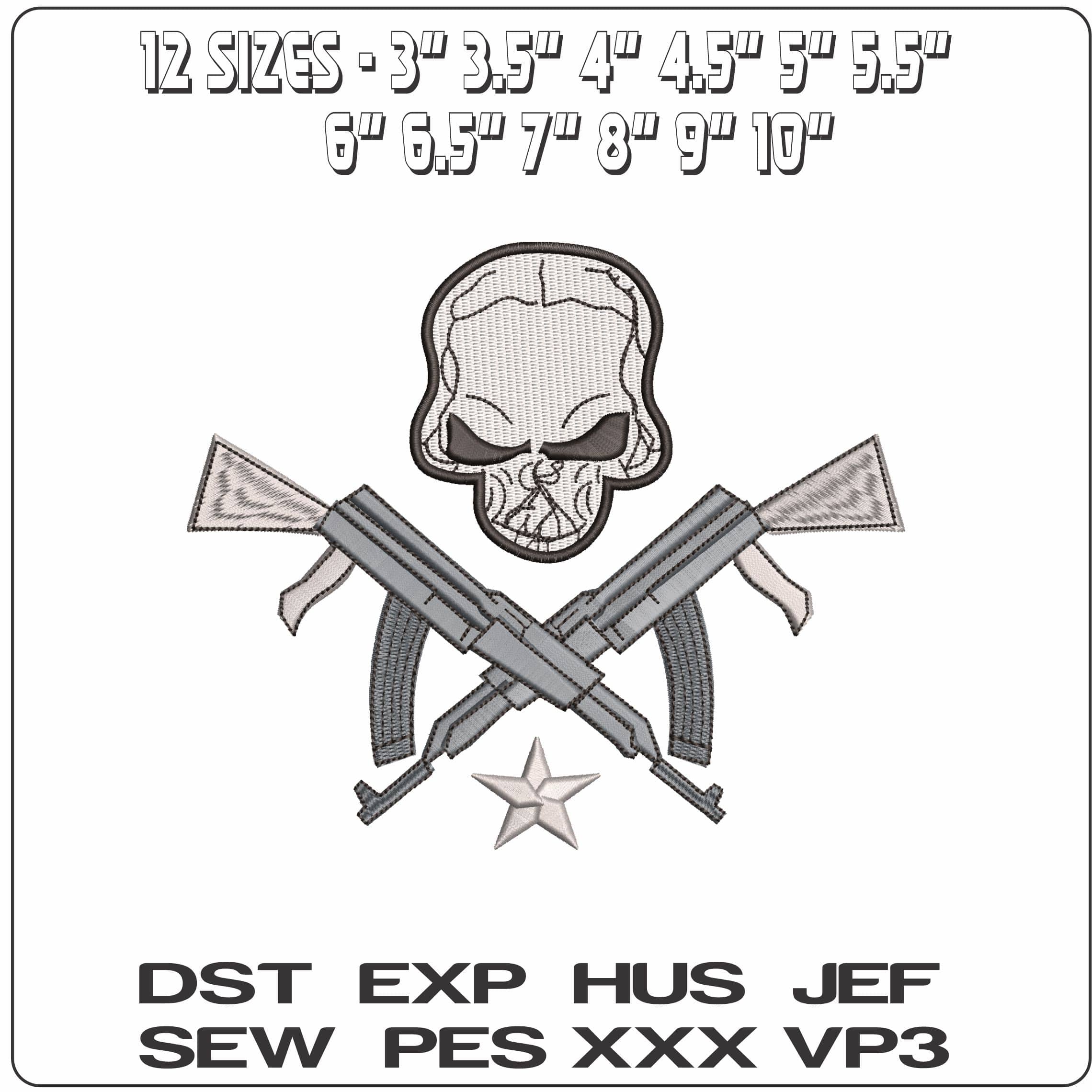 Skulls and Crossed rifles   - Elegant embroidery design file - instant download — view 2