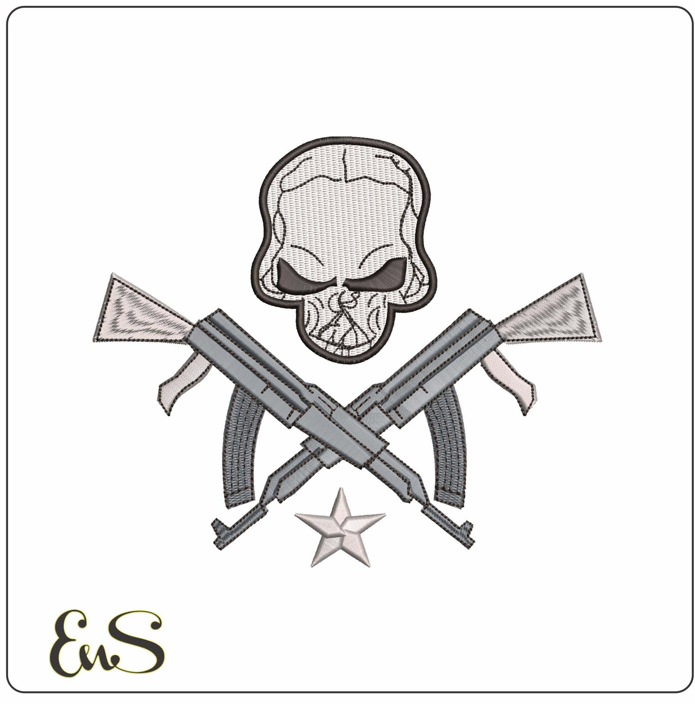 Skulls and Crossed rifles   - Elegant embroidery design file - instant download