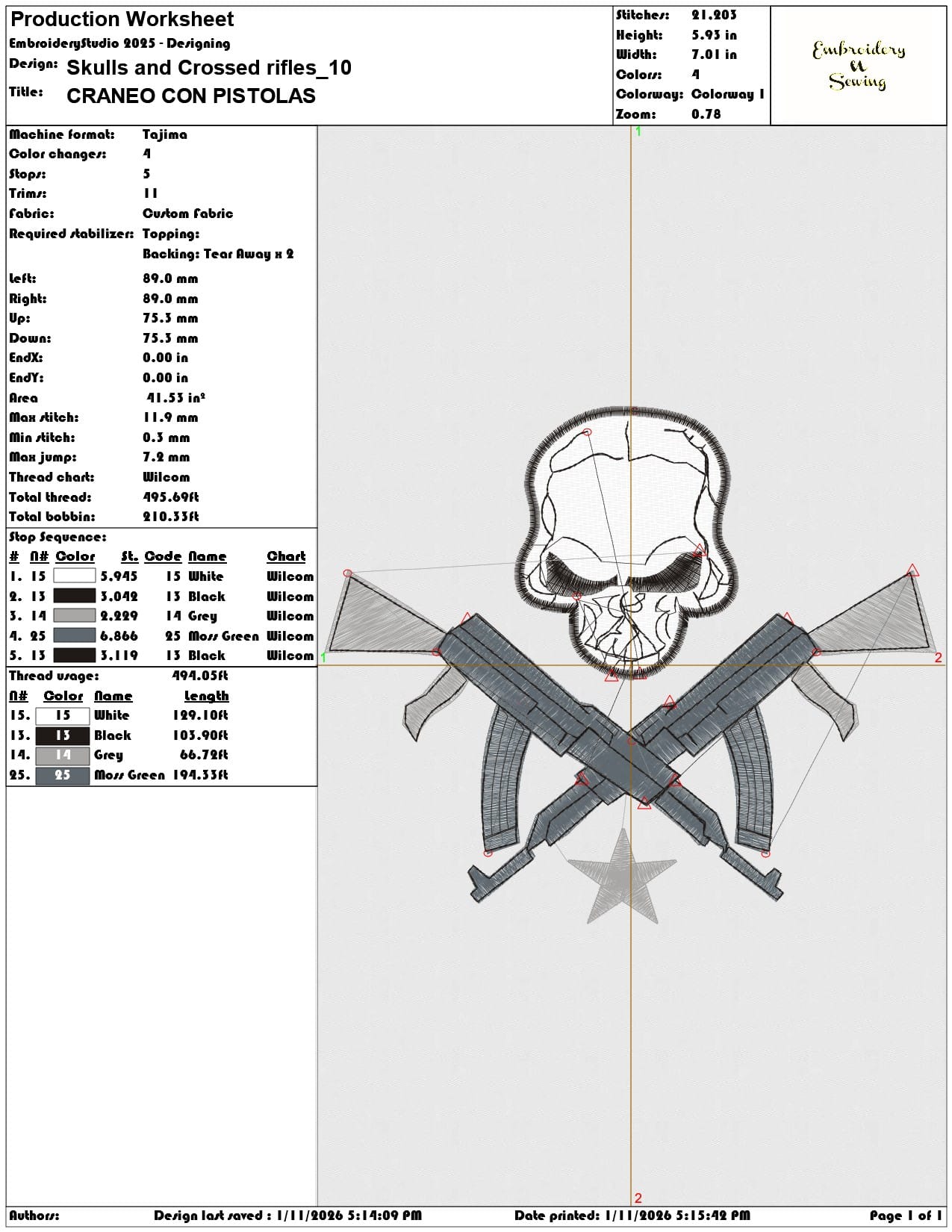 Skulls and Crossed rifles   - Elegant embroidery design file - instant download — view 3