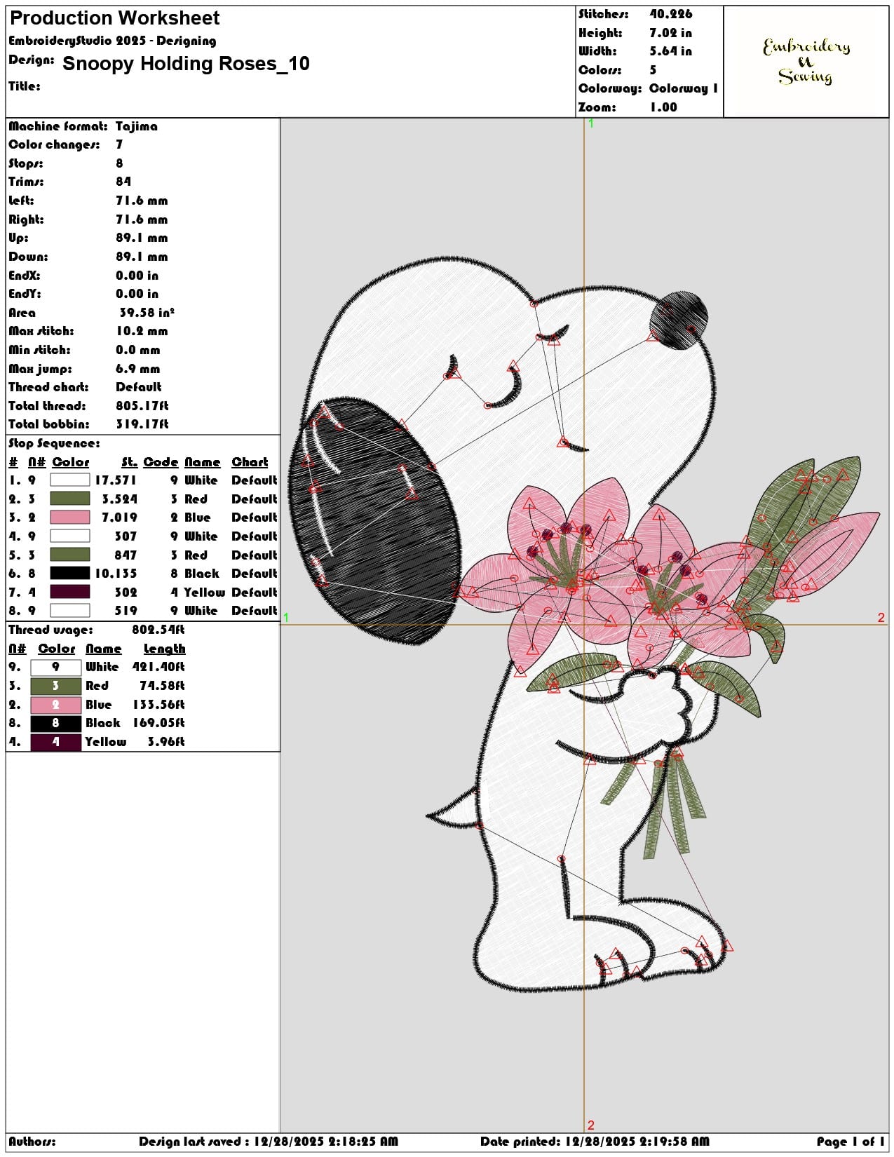 Snoopy Holding Roses   - Elegant embroidery design file - instant download — view 3