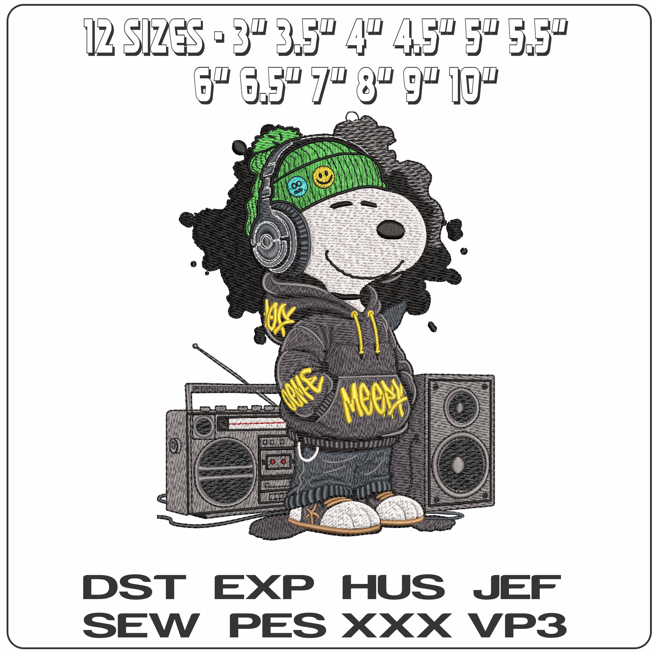 Snoopy with Boom Box   - Elegant embroidery design file - instant download — view 2